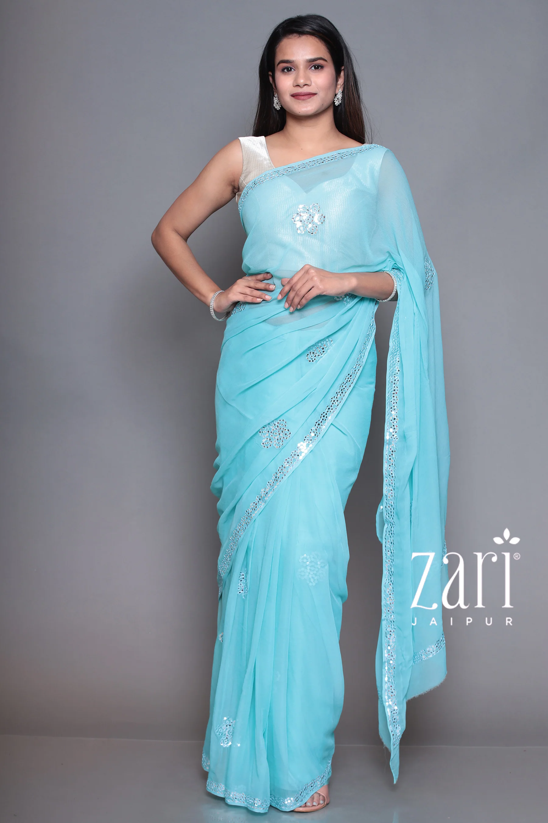 Chiffon Saree with Foil work. - Image 13