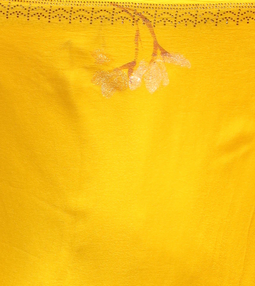 Yellow Chiffon Saree Adorned with Swarovski and Foil print - Image 7