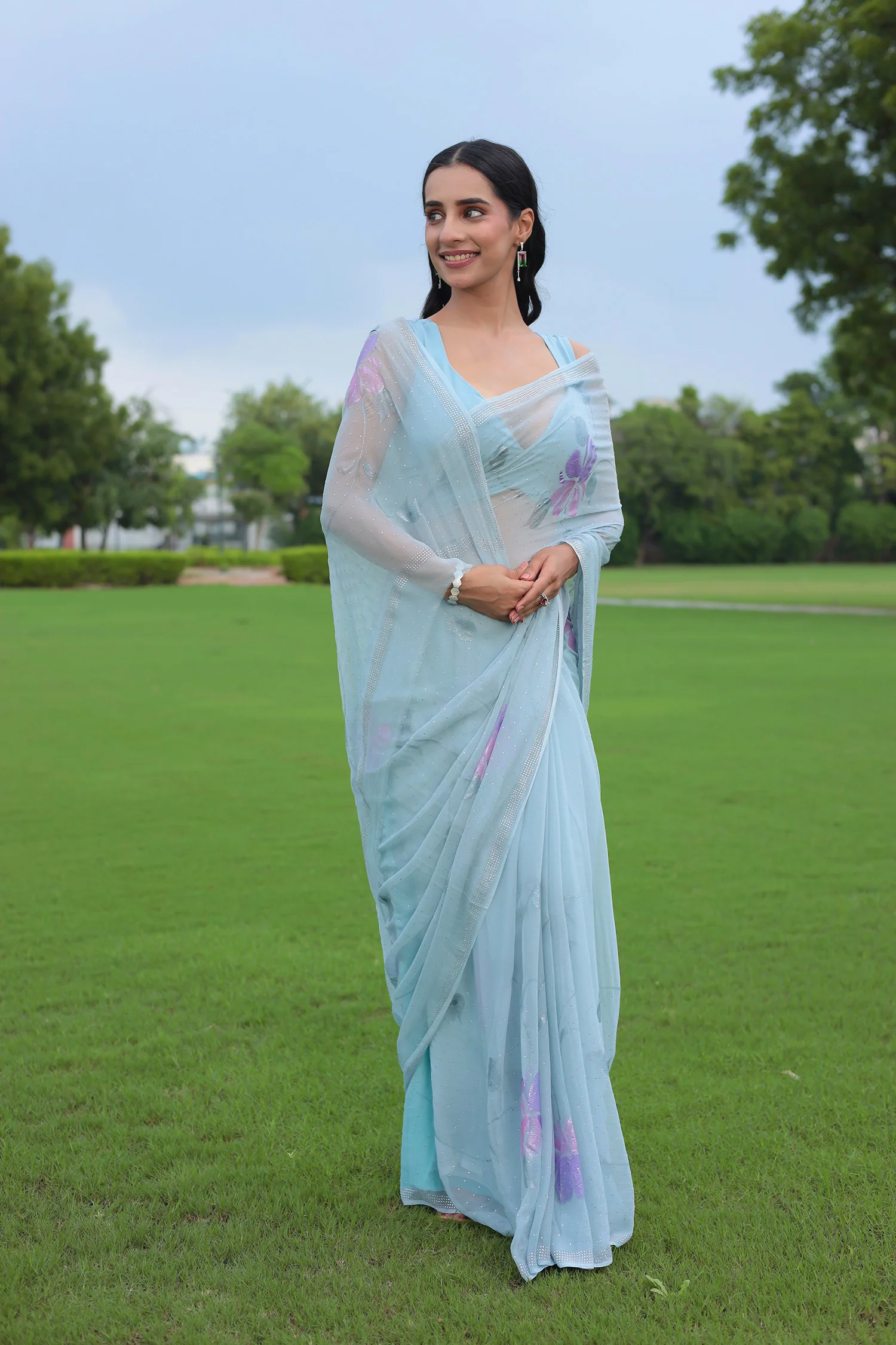 Chiffon Saree with Swarovski work - Image 14