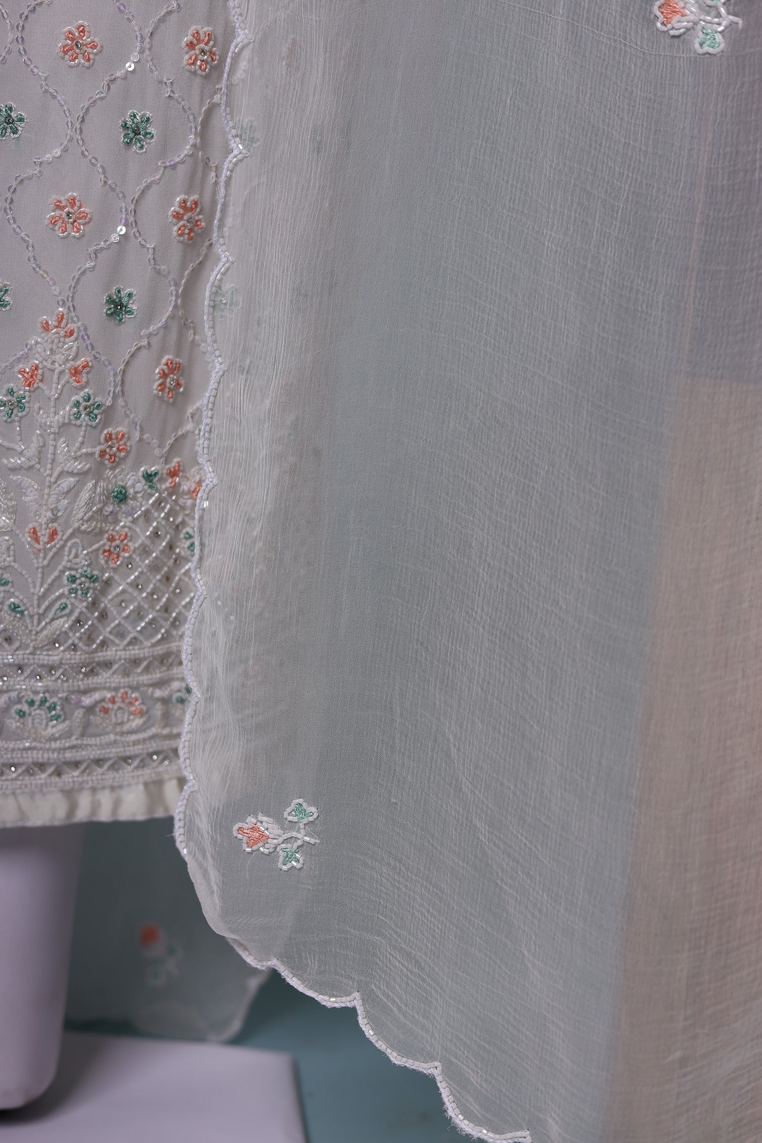 Embroidered Chiffon Unstitched Suit with Cutdana and Stone work - Image 3