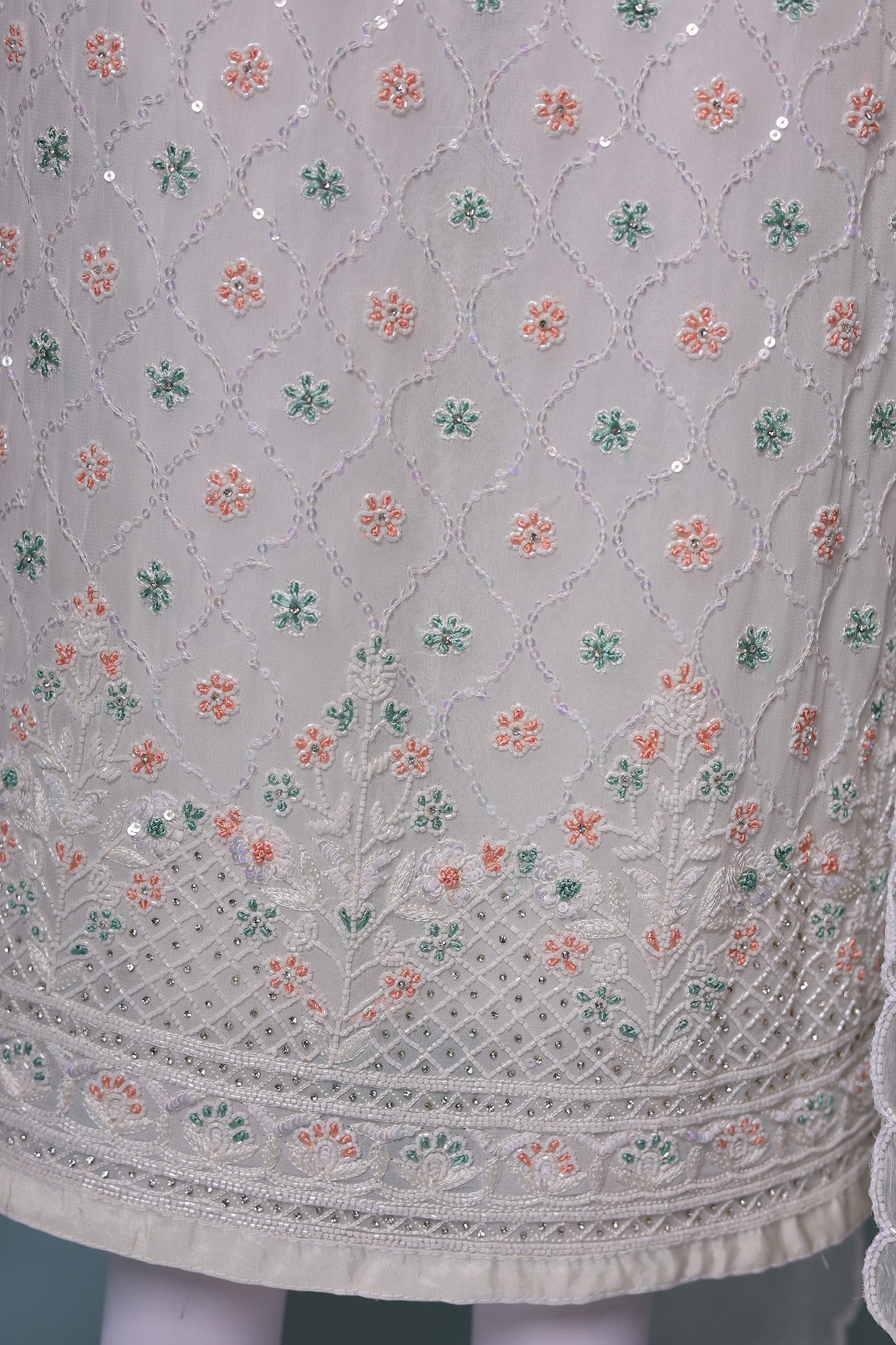 Embroidered Chiffon Unstitched Suit with Cutdana and Stone work - Image 4