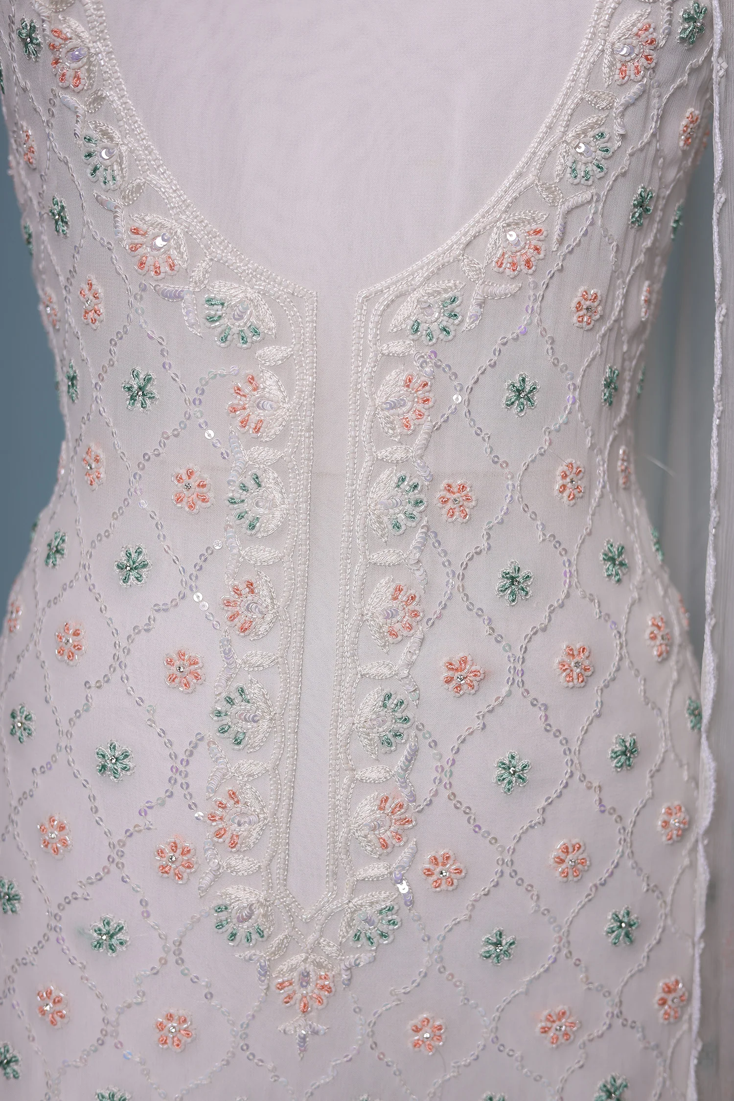 Embroidered Chiffon Unstitched Suit with Cutdana and Stone work - Image 5