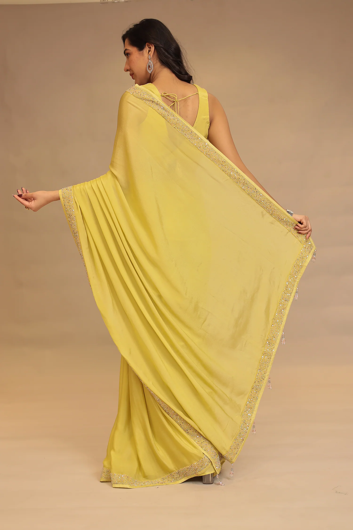 Chinon Saree with Cutdana, Sequins work - Image 6
