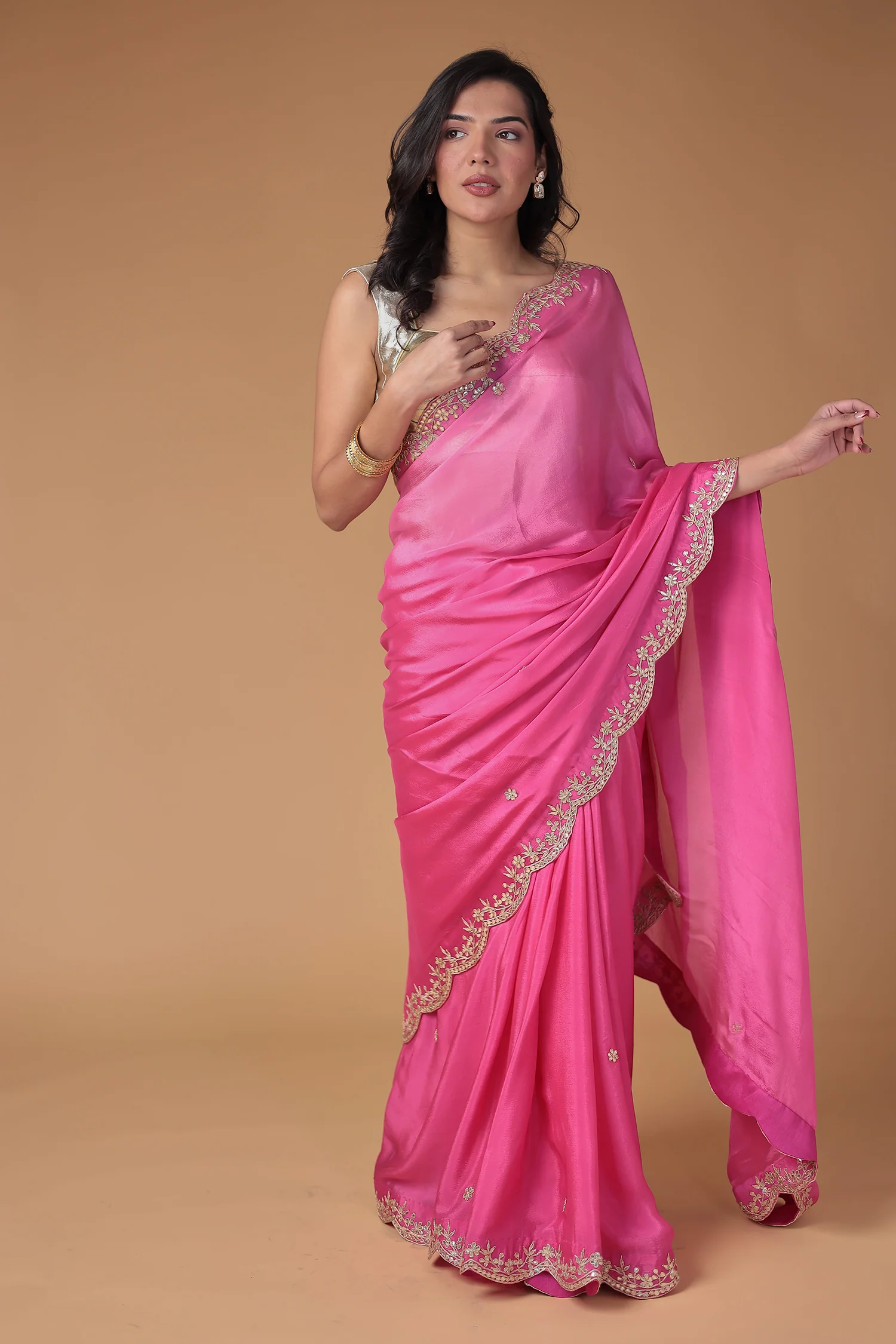 Chinon Saree Embellished with Gota Patti work - Image 3
