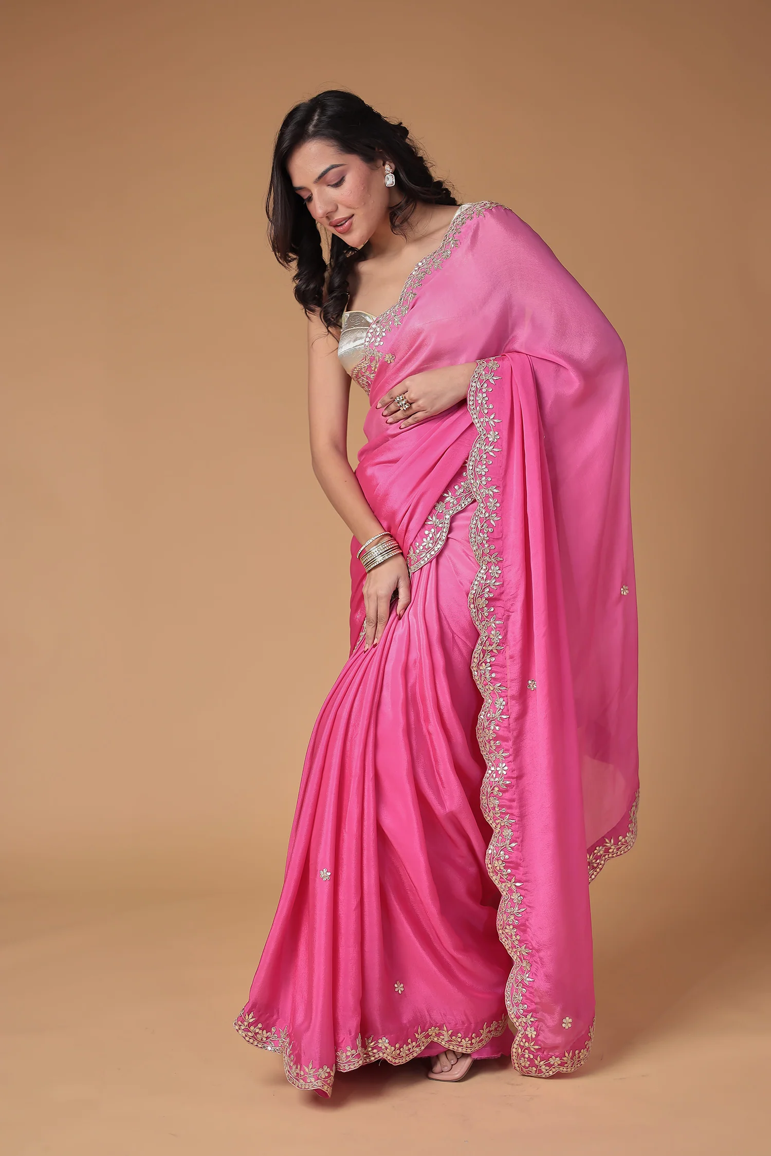 Chinon Saree Embellished with Gota Patti work - Image 4