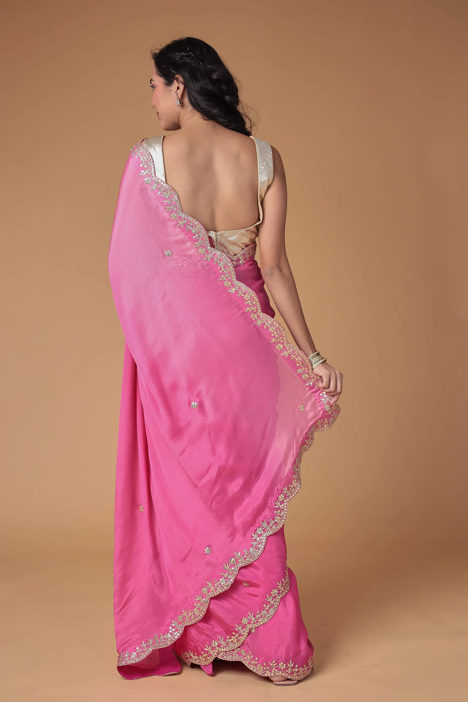 Chinon Saree Embellished with Gota Patti work - Image 5