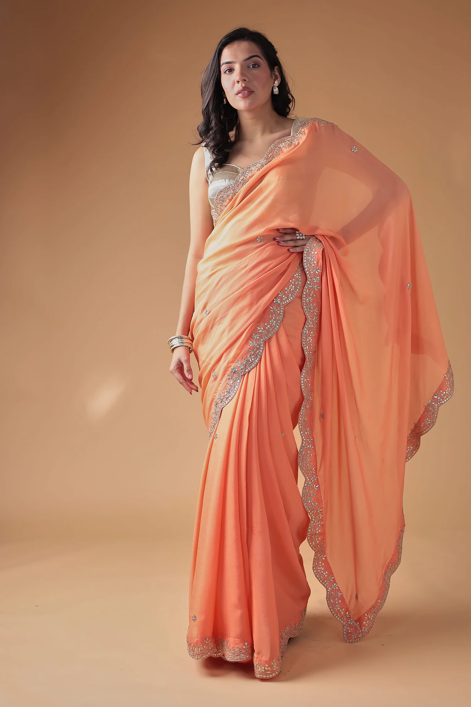 Chinon Saree Embellished with Gota Patti work - Image 7