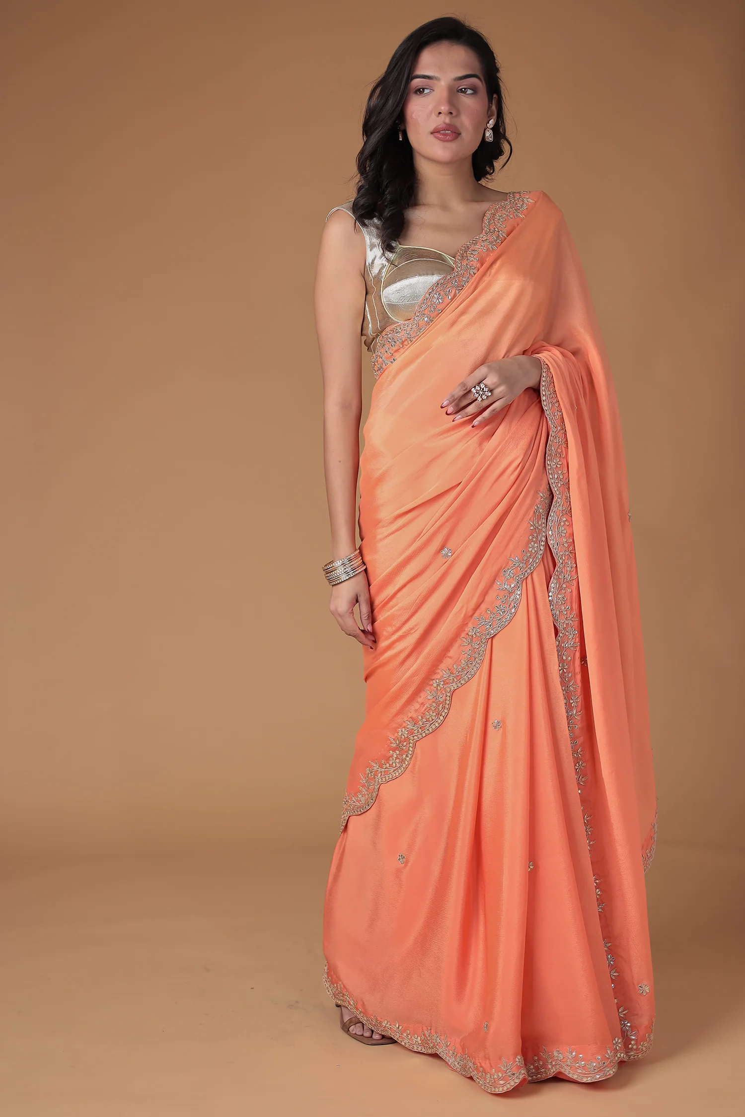 Chinon Saree Embellished with Gota Patti work - Image 9