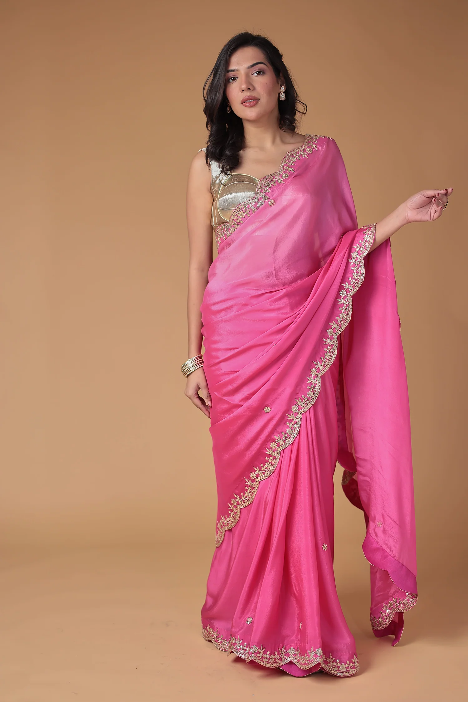 Chinon Saree Embellished with Gota Patti work - Image 10