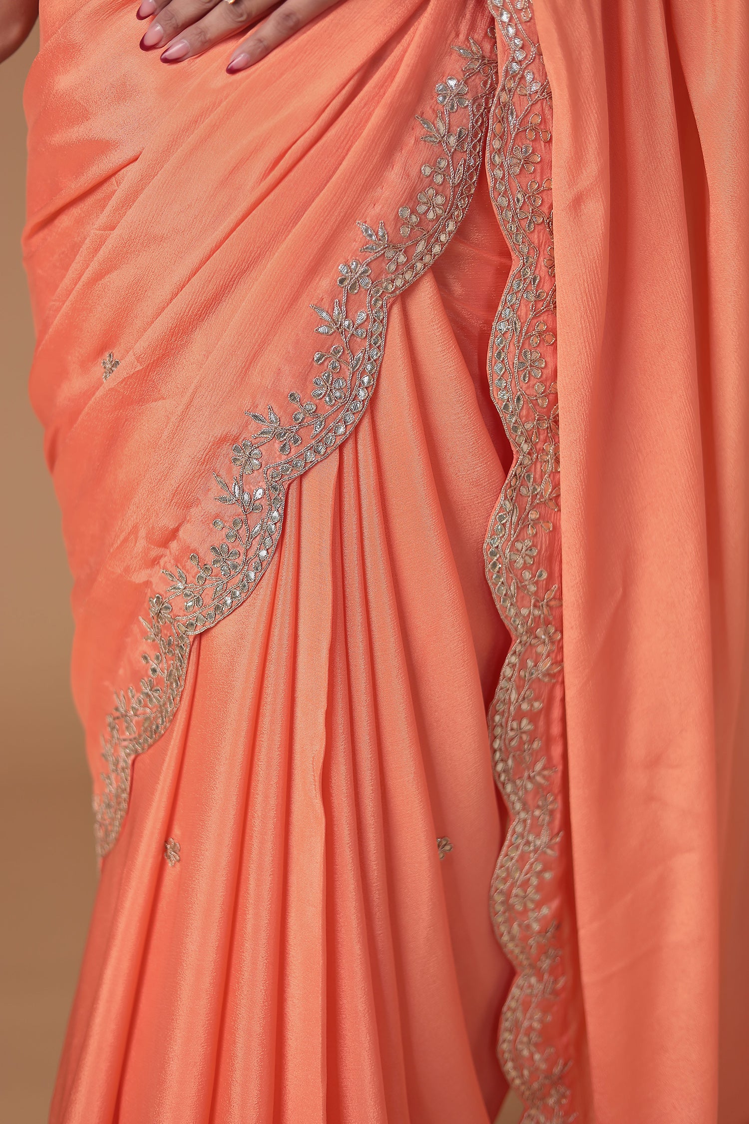 Chinon Saree Embellished with Gota Patti work - Image 4