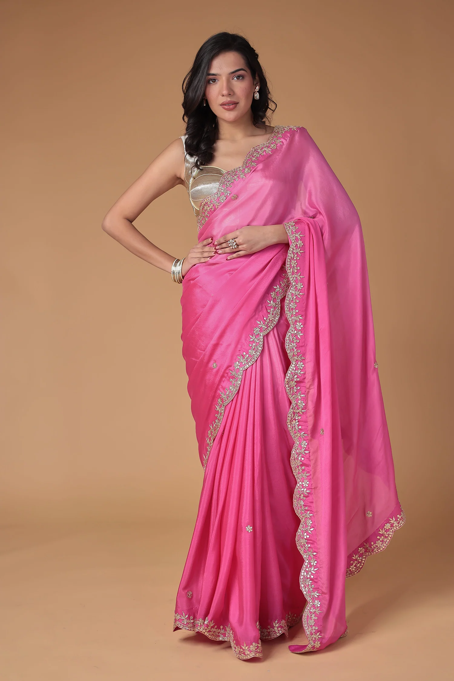 Chinon Saree Embellished with Gota Patti work - Image 8