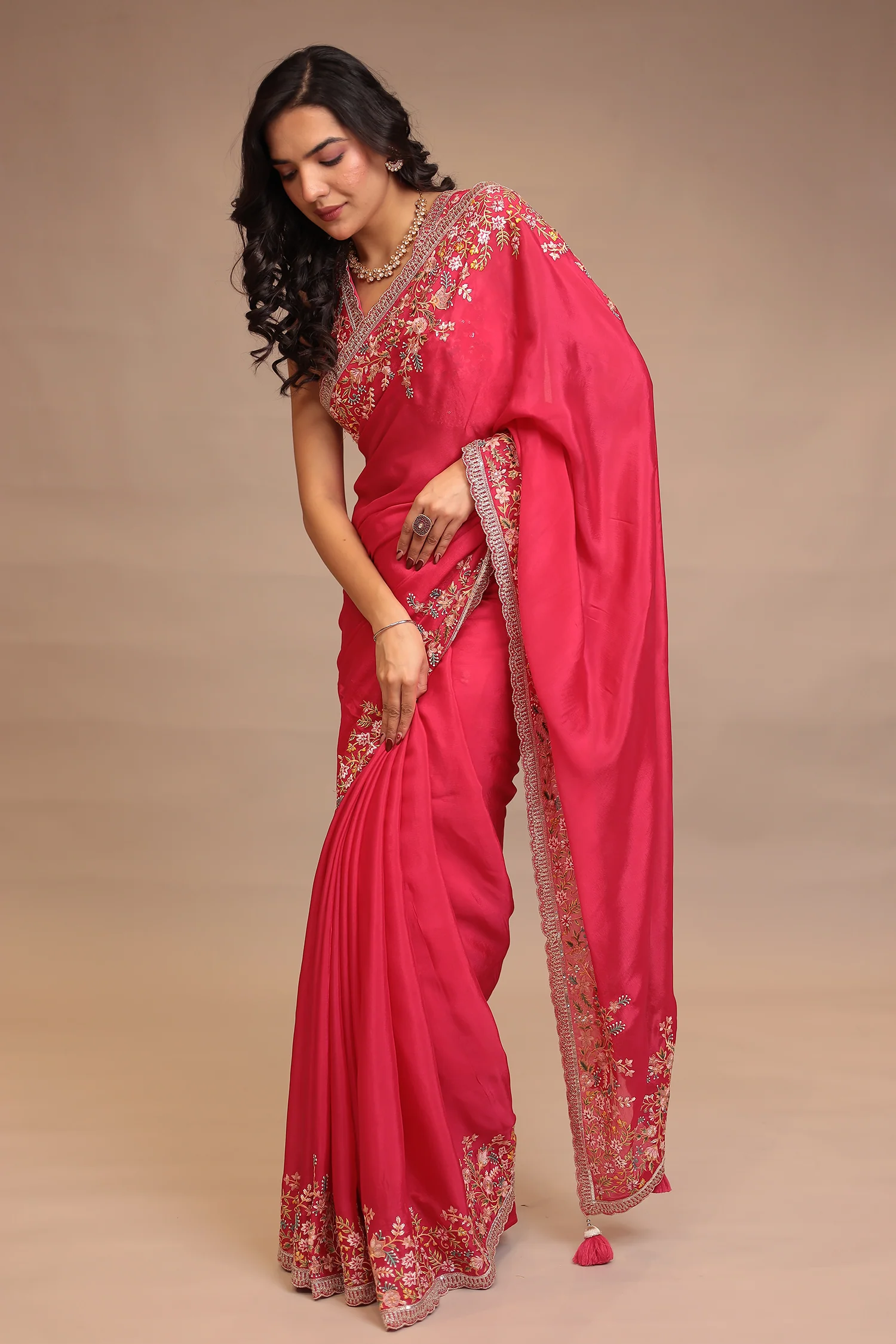 Chinon Saree with Sequins, Thread, Zari work - Image 5