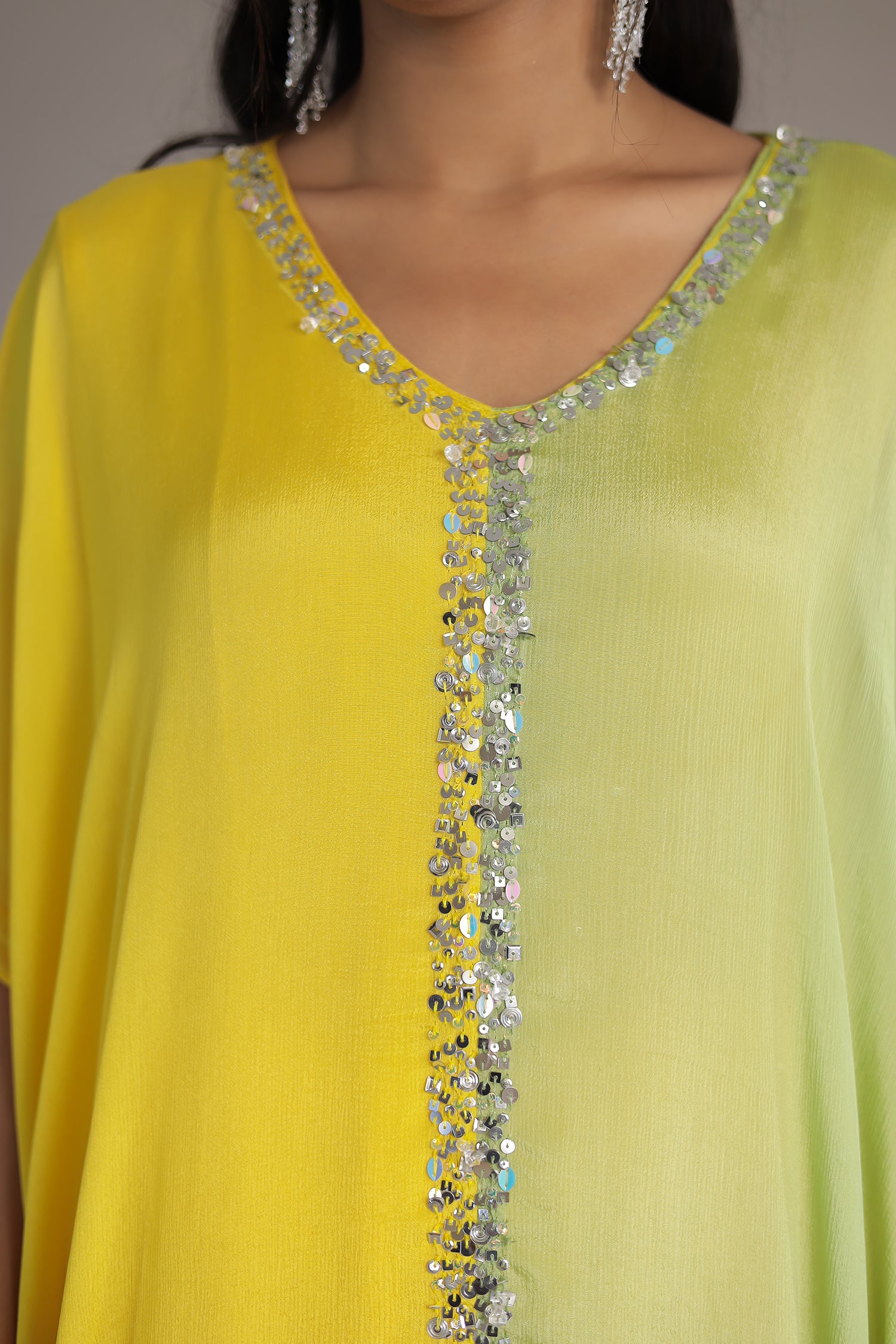 Double Shade Chinon Silk Indowestern with Sequins and Stone work - Image 4