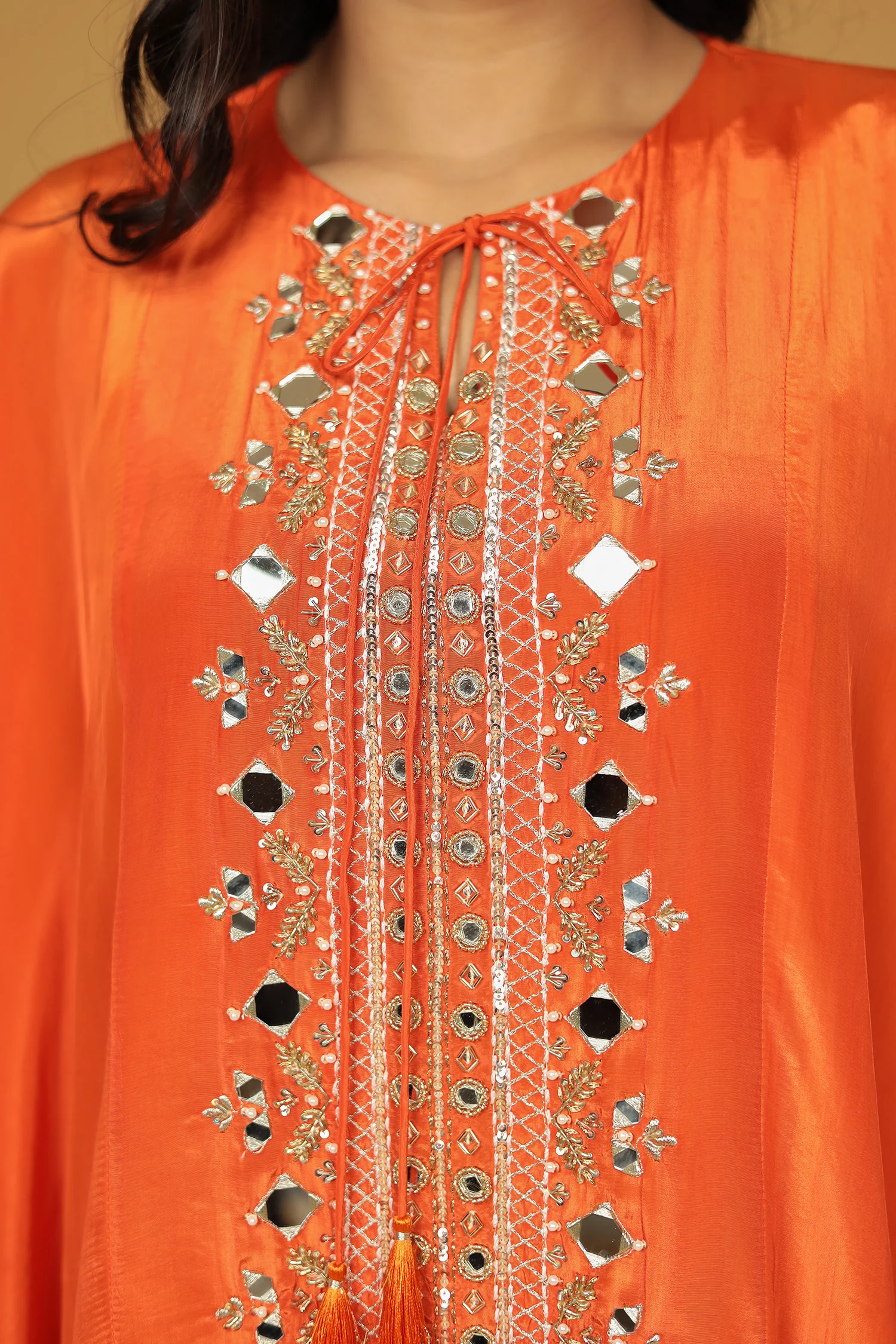 Chinon Silk Kaftan with Mirror, Pearl and Thread work - Image 4