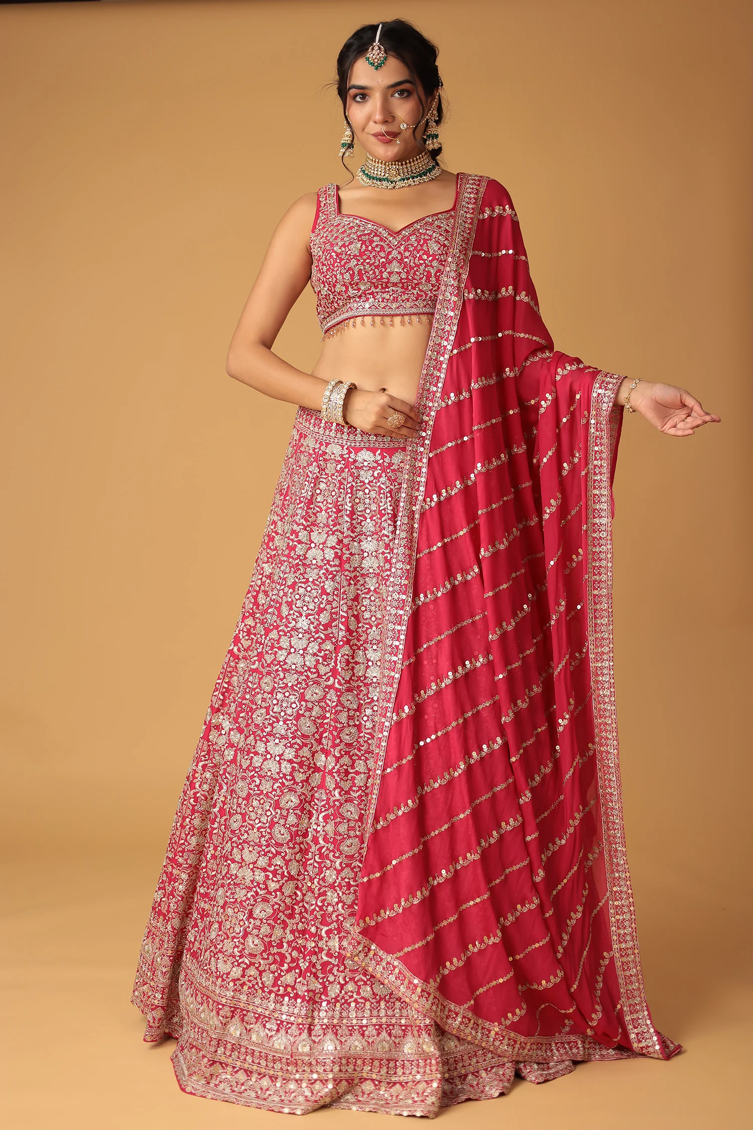 Embroidered Chinon Silk Lehenga with Sequins Embellishment