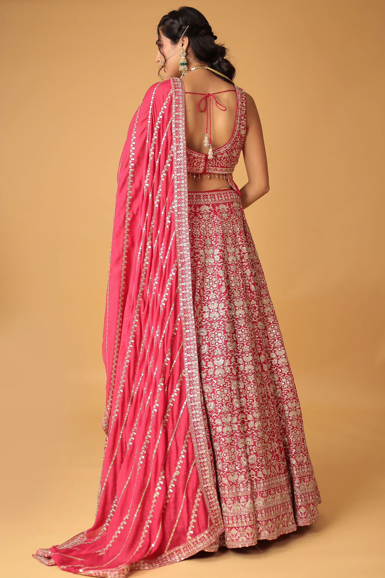 Embroidered Chinon Silk Lehenga with Sequins Embellishment - Image 6