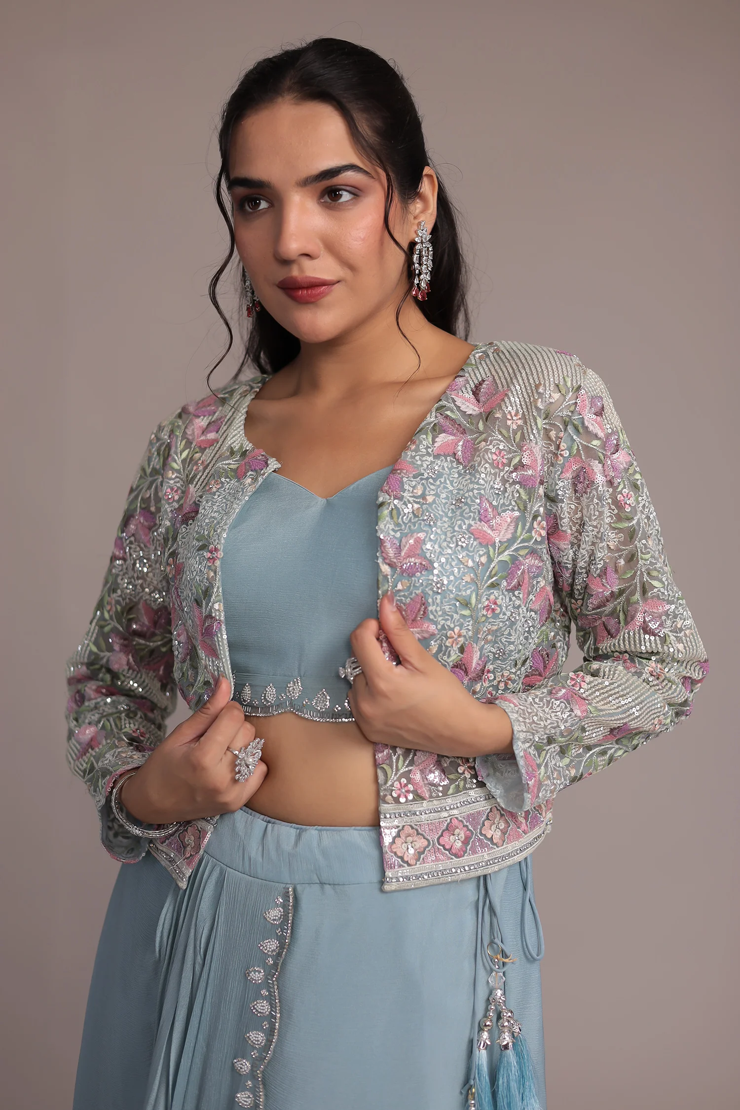 Chinon Silk Indo Western Intricate with Sequins and Thread work - Image 2