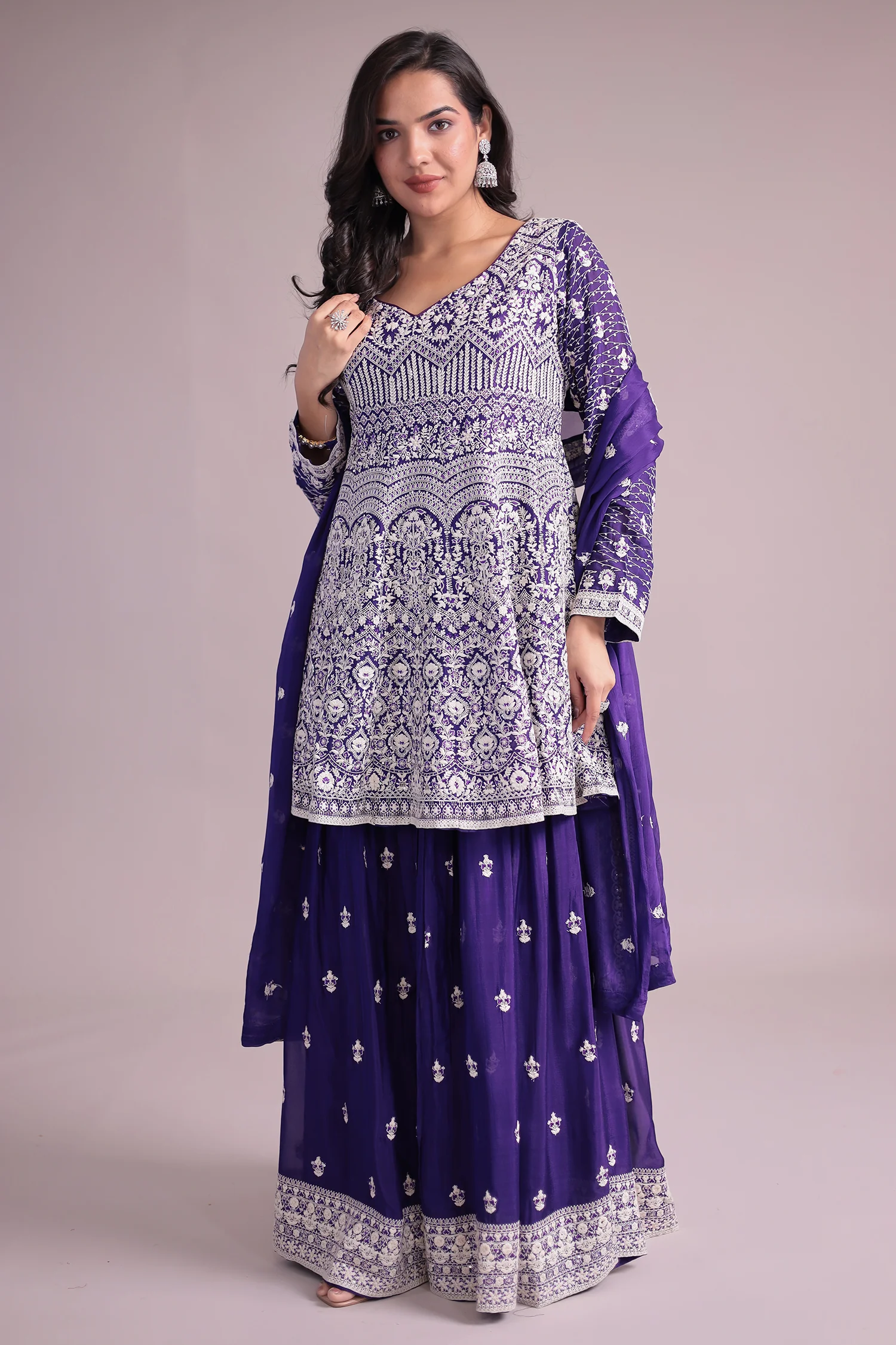 Embroidered Silk Suit Embellished with Sequins work - Image 5
