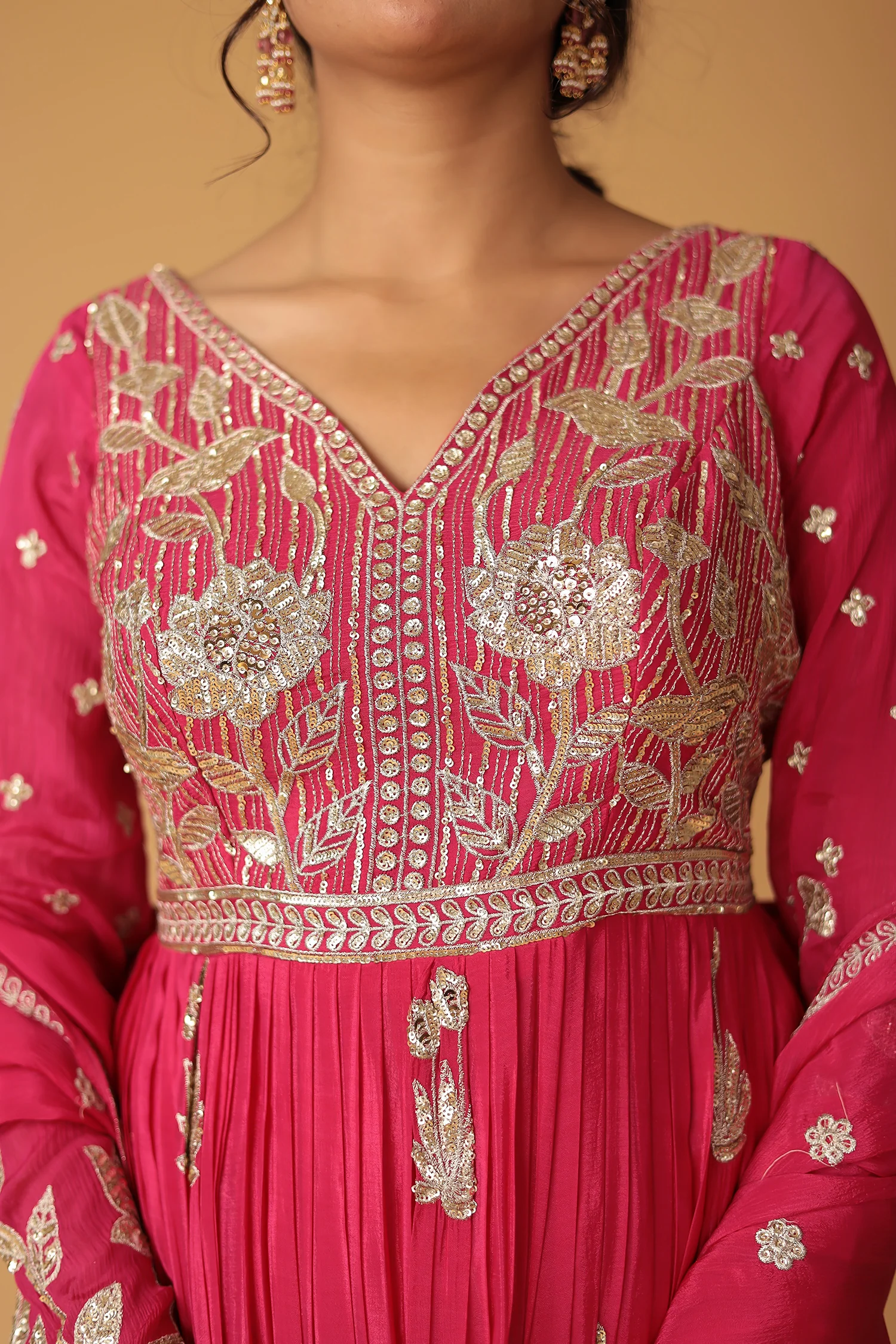 Chinon Sharara Silk Suit Embellished with Aari, Sequins work - Image 4