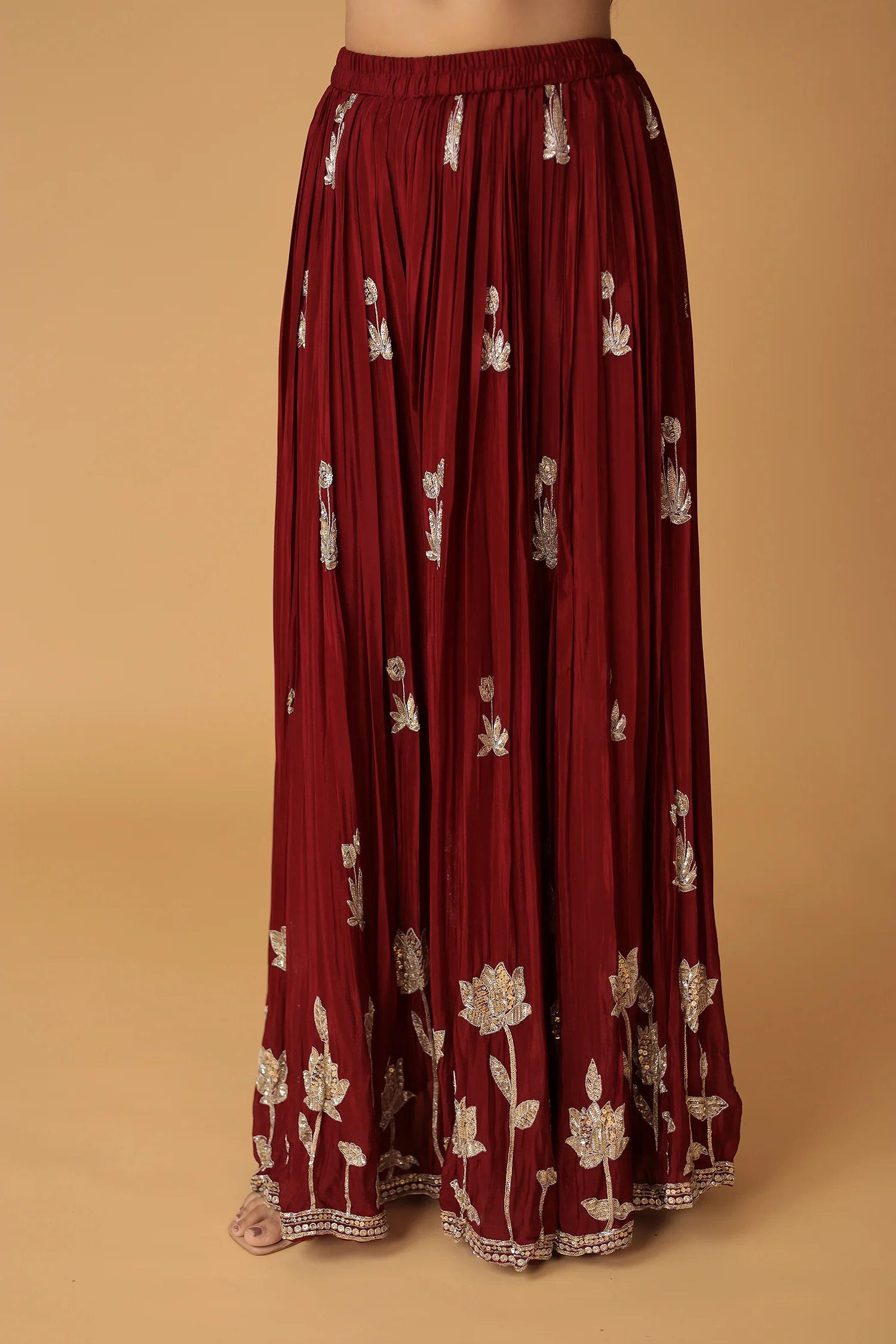 Chinon Sharara Silk Suit Embellished with Aari, Sequins work - Image 6