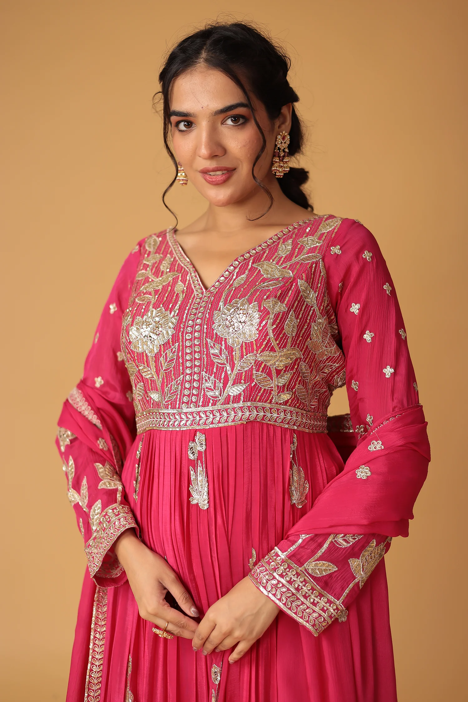 Chinon Sharara Silk Suit Embellished with Aari, Sequins work - Image 9