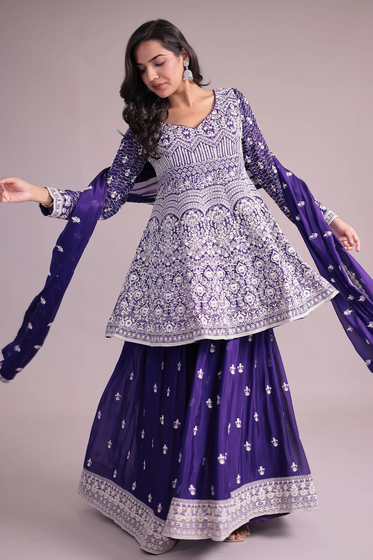 Embroidered Silk Suit Embellished with Sequins work - Image 17