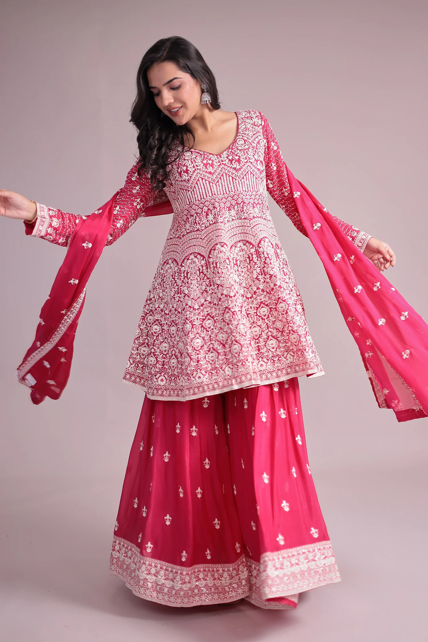 Embroidered Silk Suit Embellished with Sequins work - Image 3