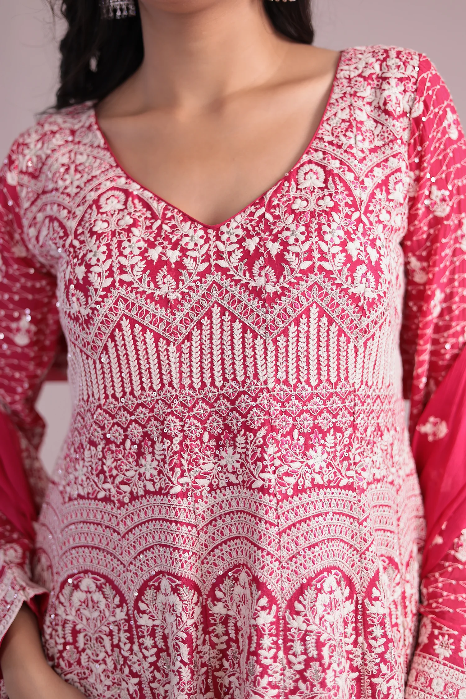 Embroidered Silk Suit Embellished with Sequins work - Image 4