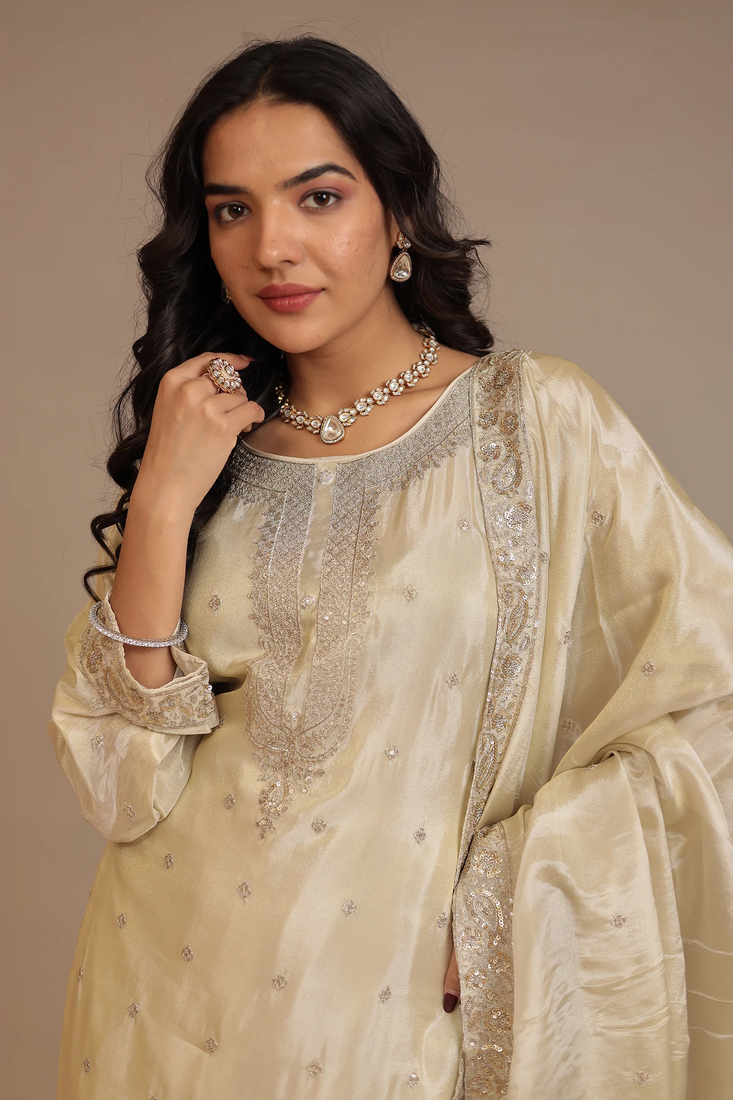 Chinon Suit  with Aari, Sequins work - Image 2