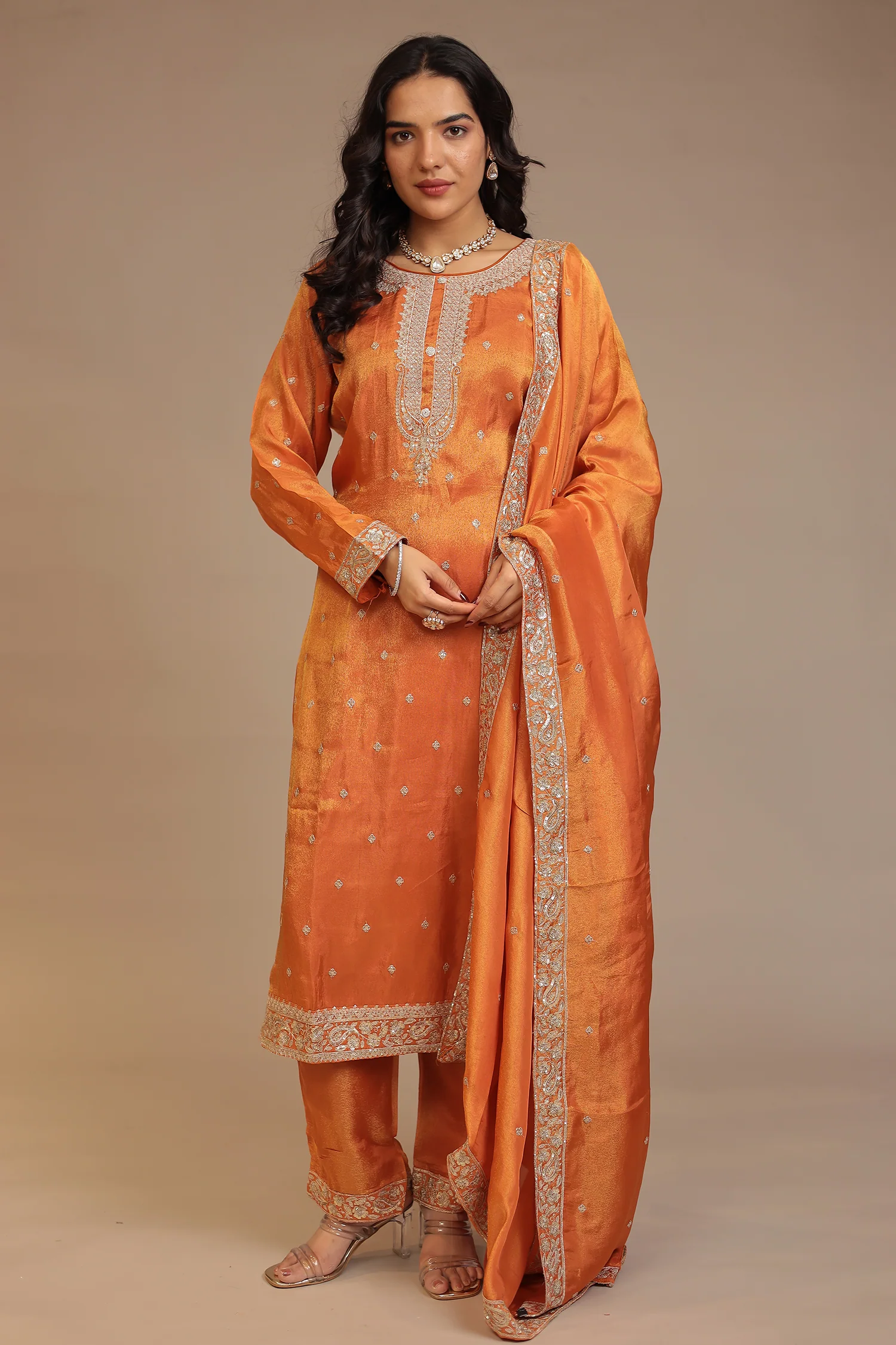 Chinon Suit  with Aari, Sequins work - Image 6