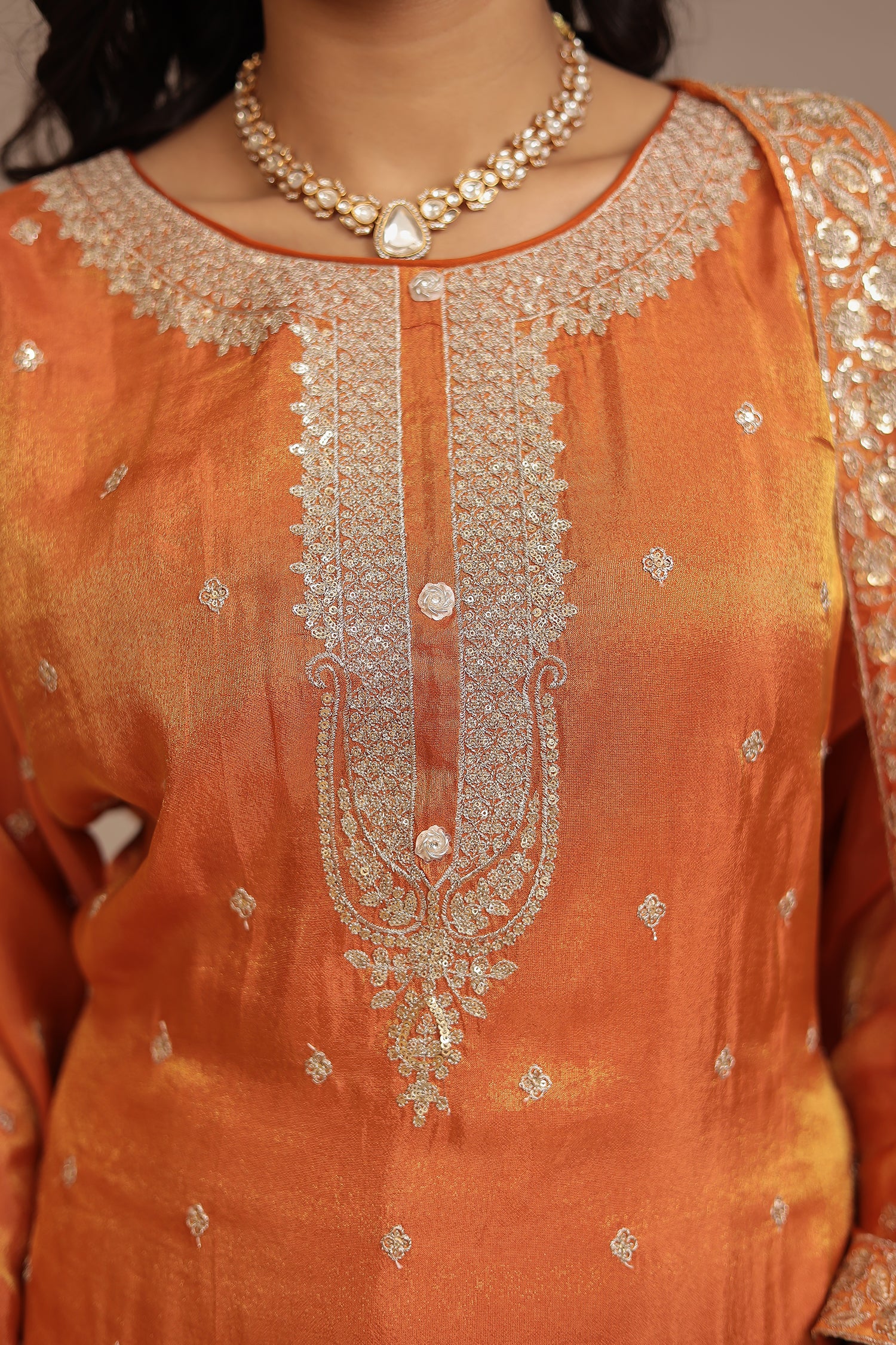 Chinon Suit  with Aari, Sequins work - Image 9
