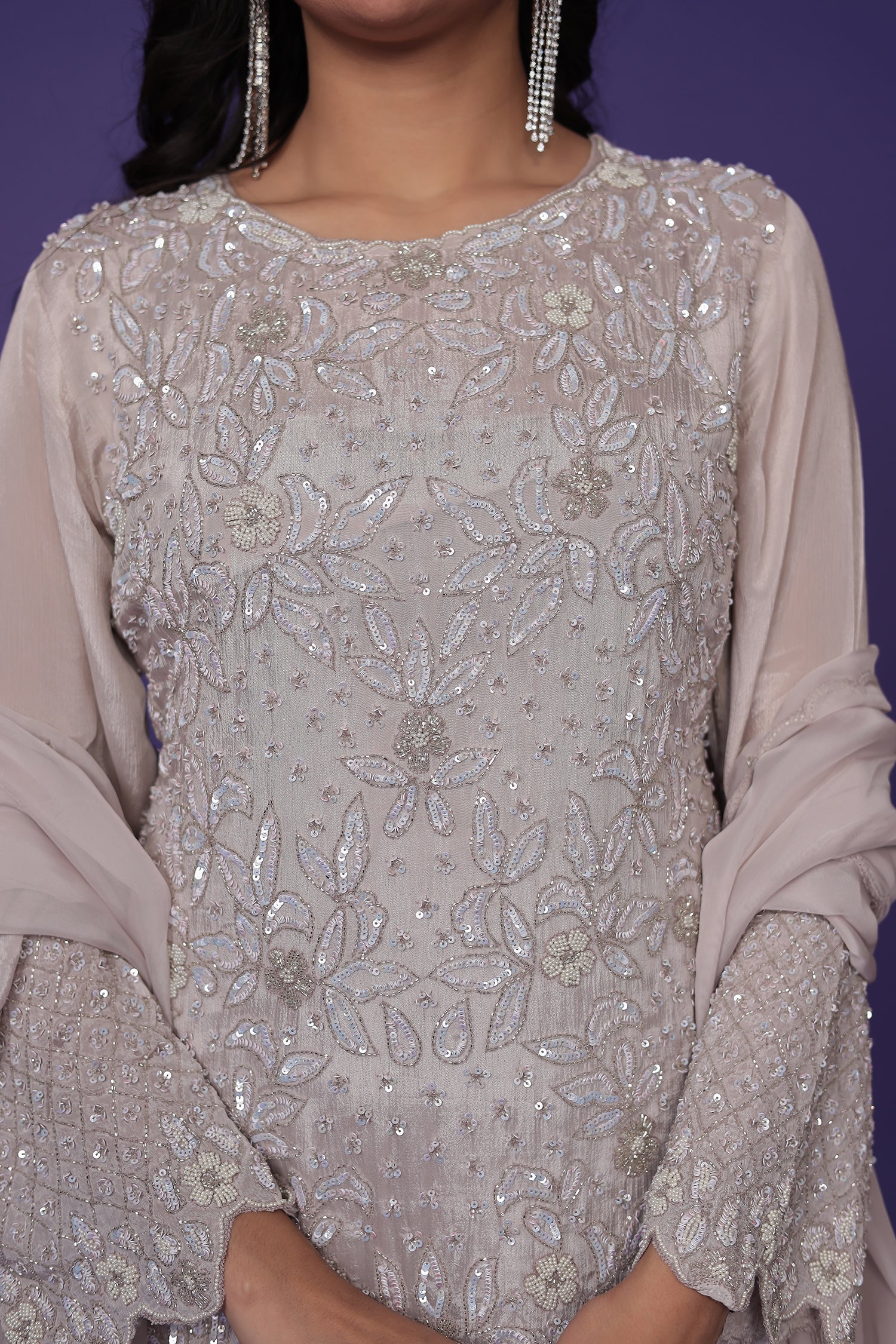 Chinon Suit Embellished with Cutdana and Sequins work - Image 4