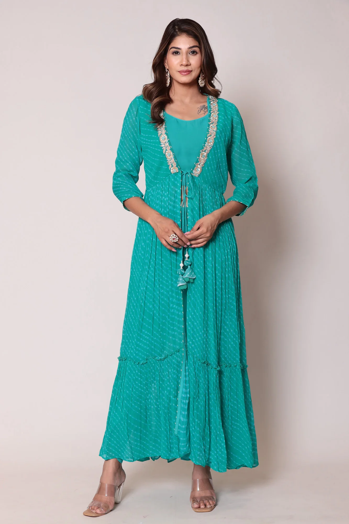 Mothra Georgette Indo Western Stitched with Gota Patti work. - Image 4