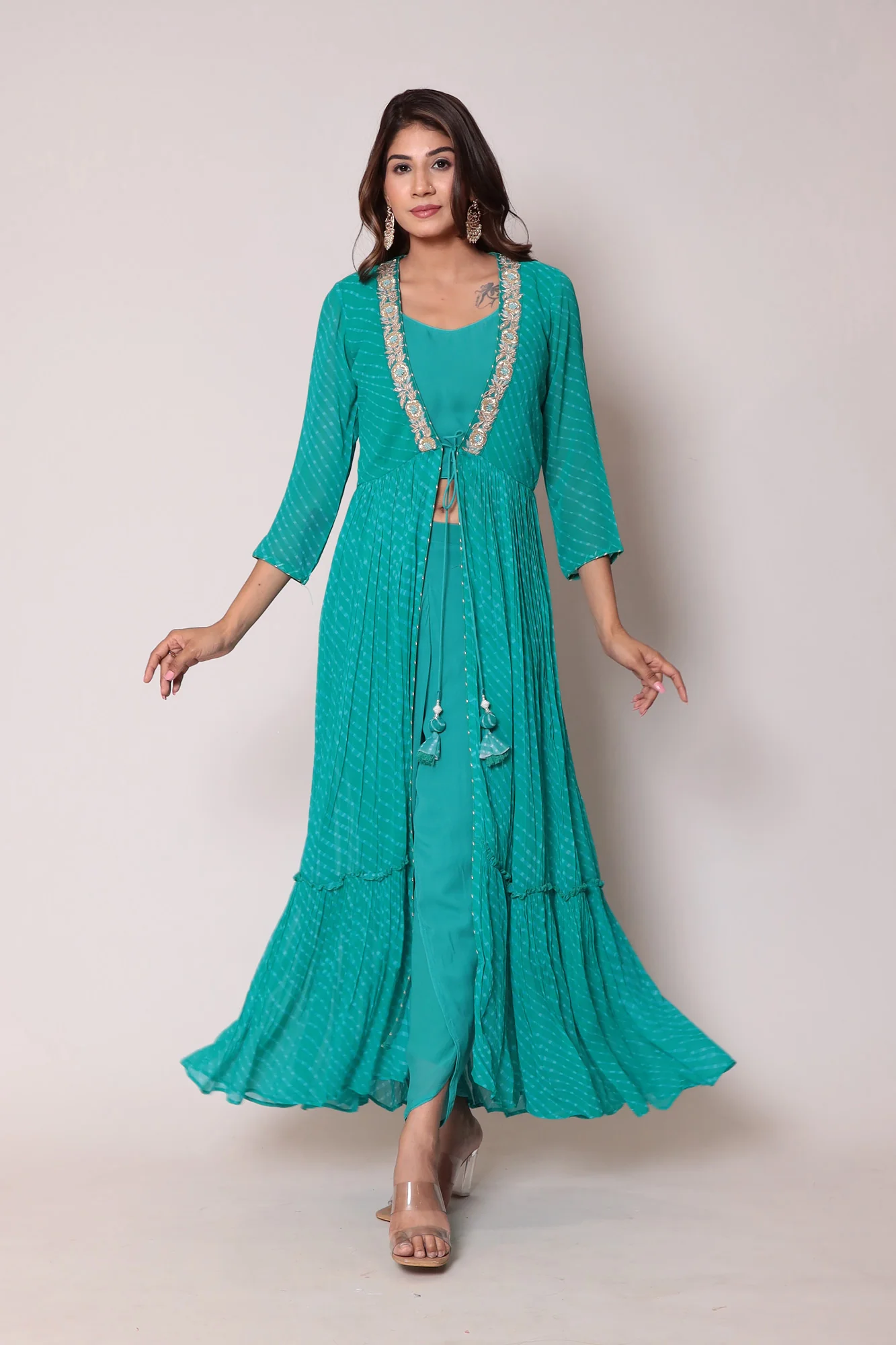 Mothra Georgette Indo Western Stitched with Gota Patti work. - Image 7