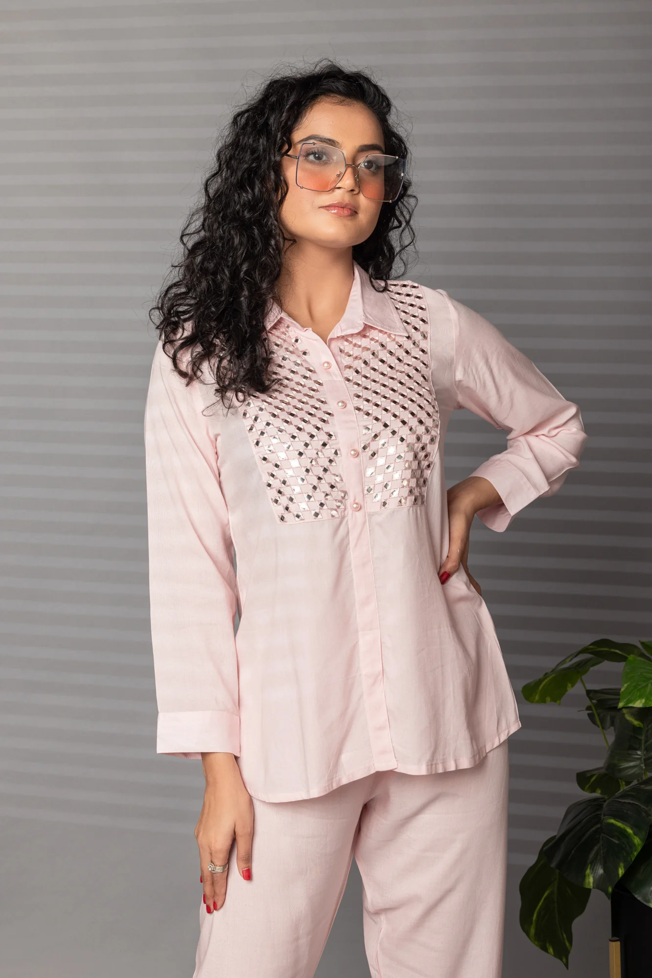 Cotton Casual Co Ord Set (2 Pc) with Mirror and Thread work. - Image 4