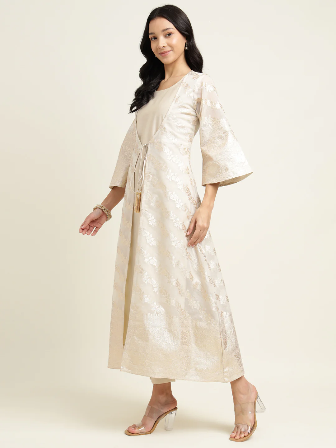 Jacket Style Banarasi Silk Kurta Set Stitched - Image 8
