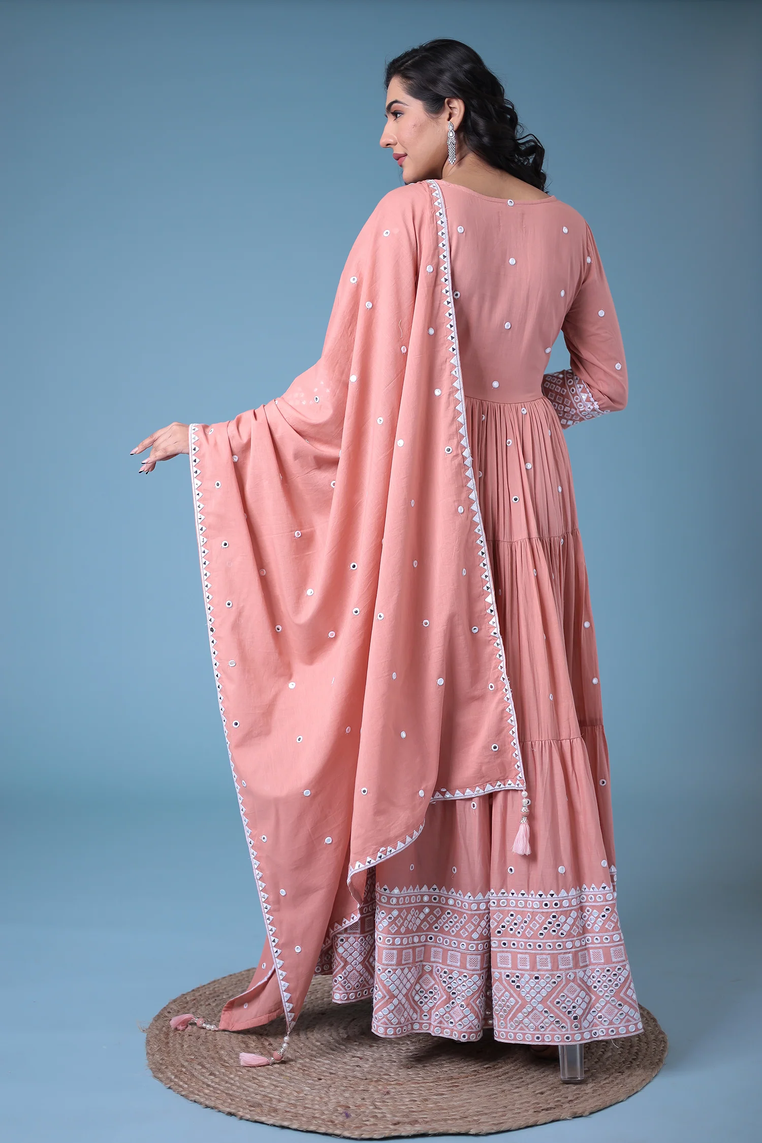 Cotton Kurta with Mirror, Thread Work - Image 13