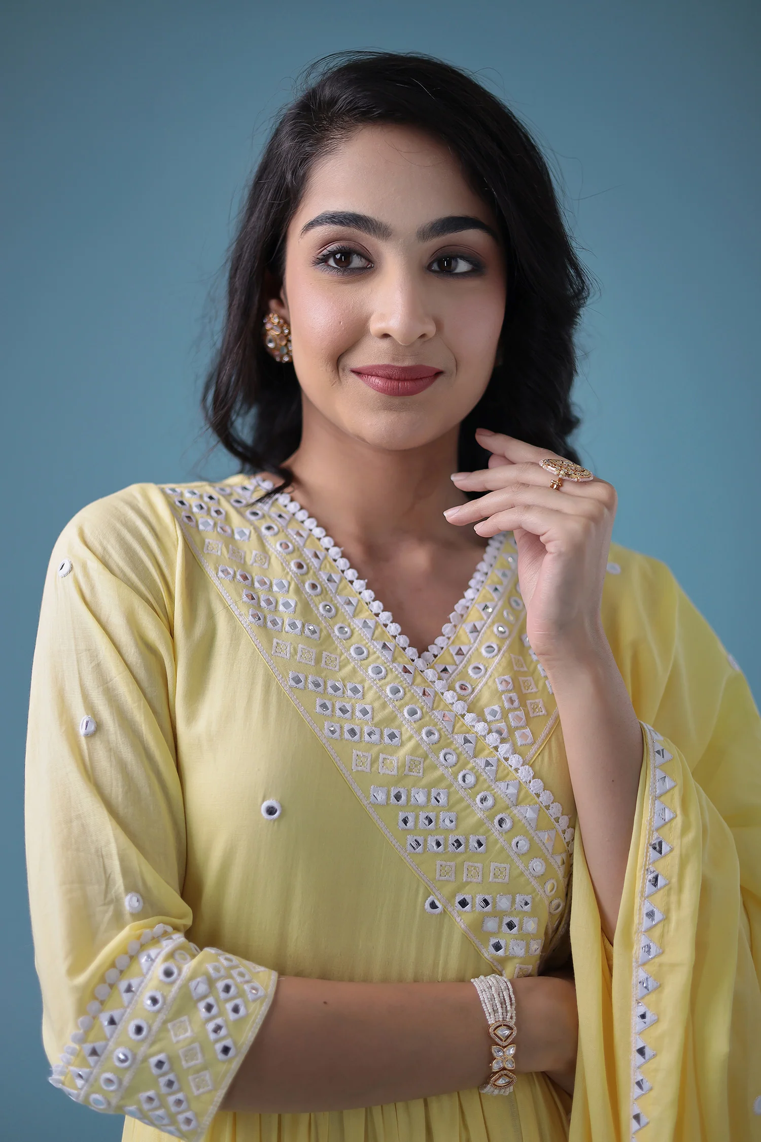 Cotton Kurta with Mirror, Thread Work - Image 2