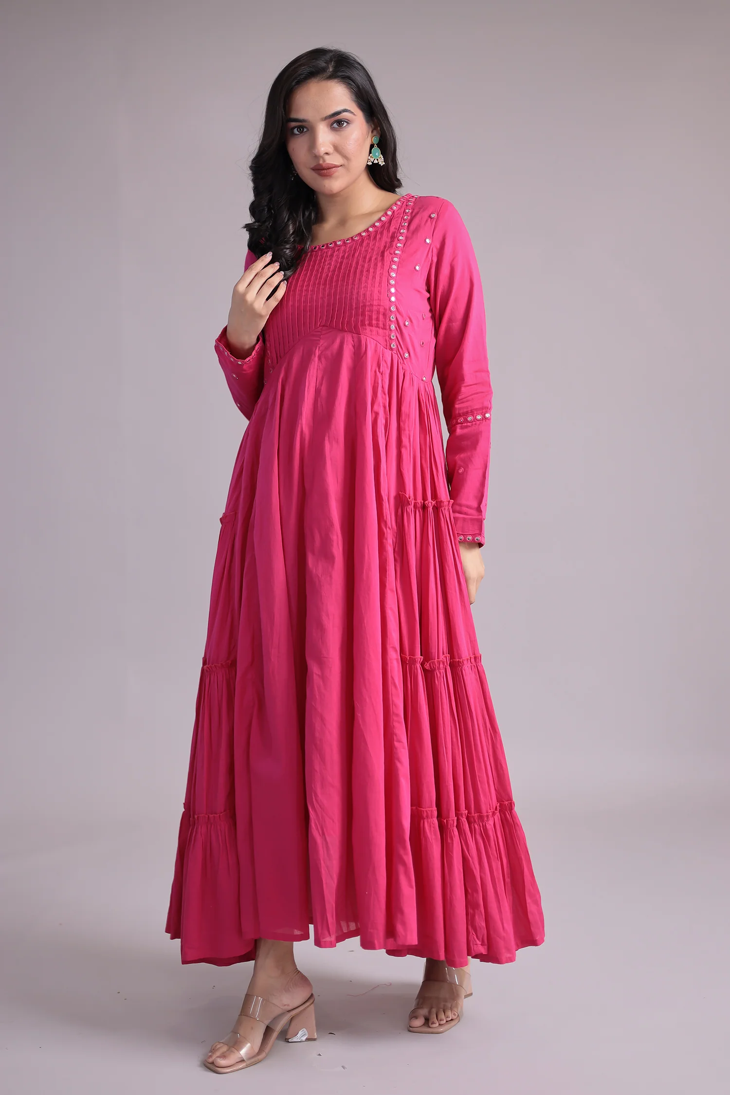 Anarkali Cotton Kurta with Thread and Foil work - Image 5