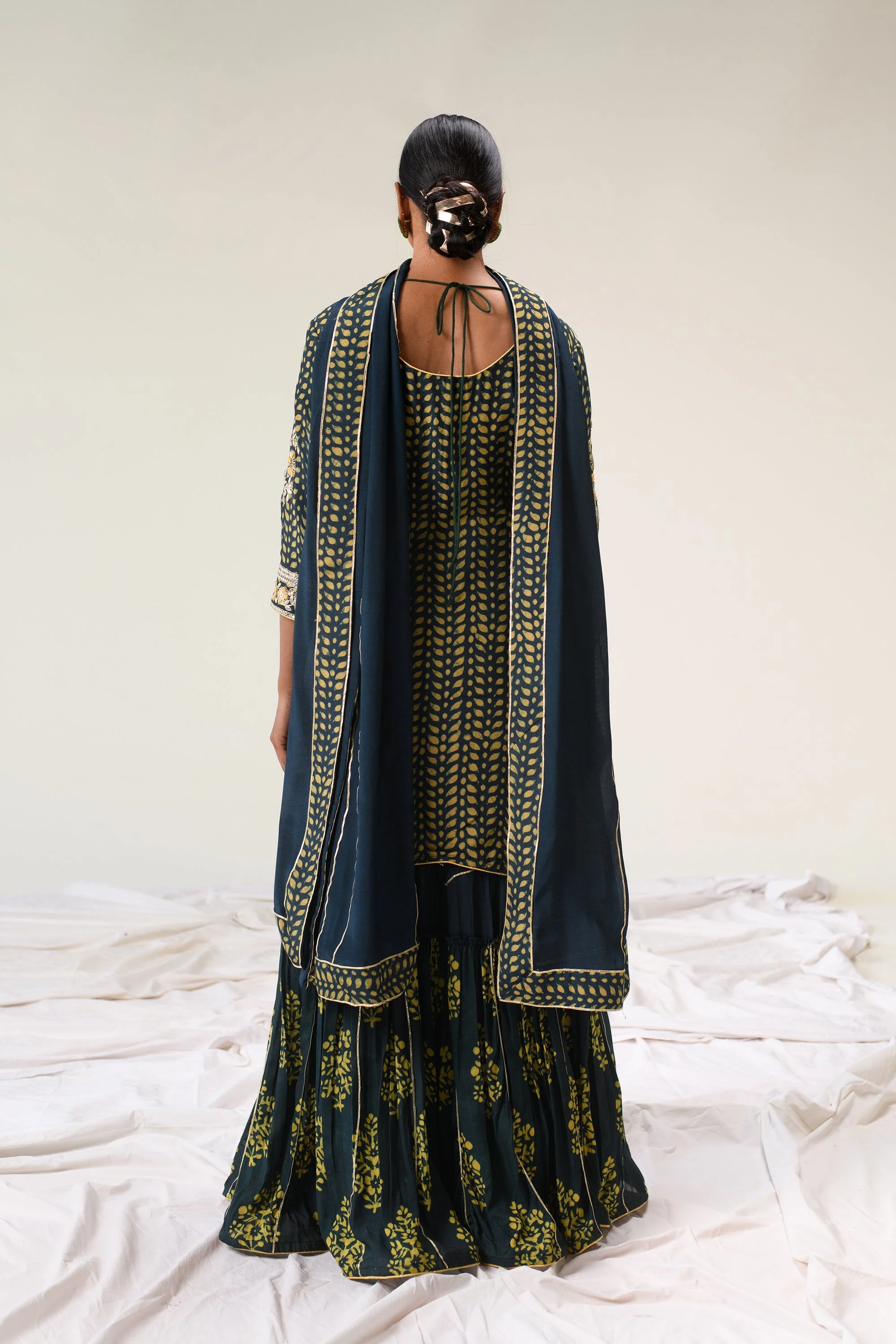 Cotton Silk Dabu Print Suit with Hand Aari work. - Image 4