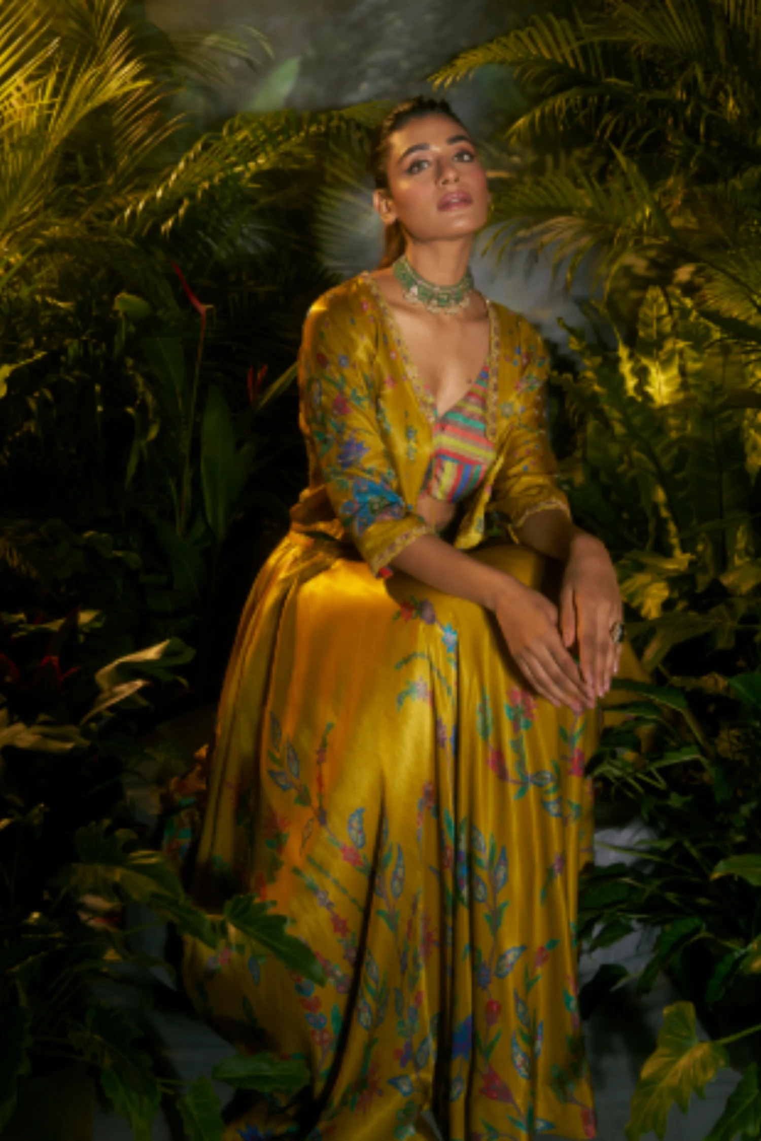 Crepe silk Indowestern with Aari, Pearl, Printed, Sequins, Zardozi work. - Image 3