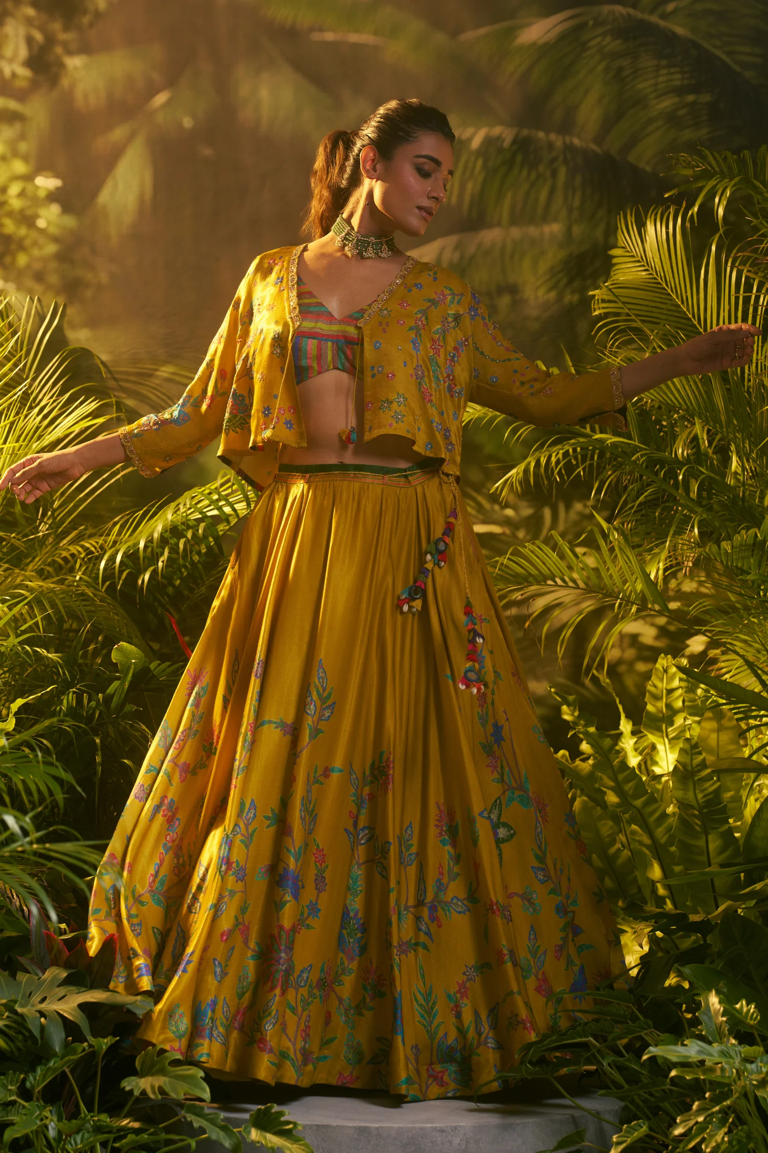 Crepe silk Indowestern with Aari, Pearl, Printed, Sequins, Zardozi work. - Image 4