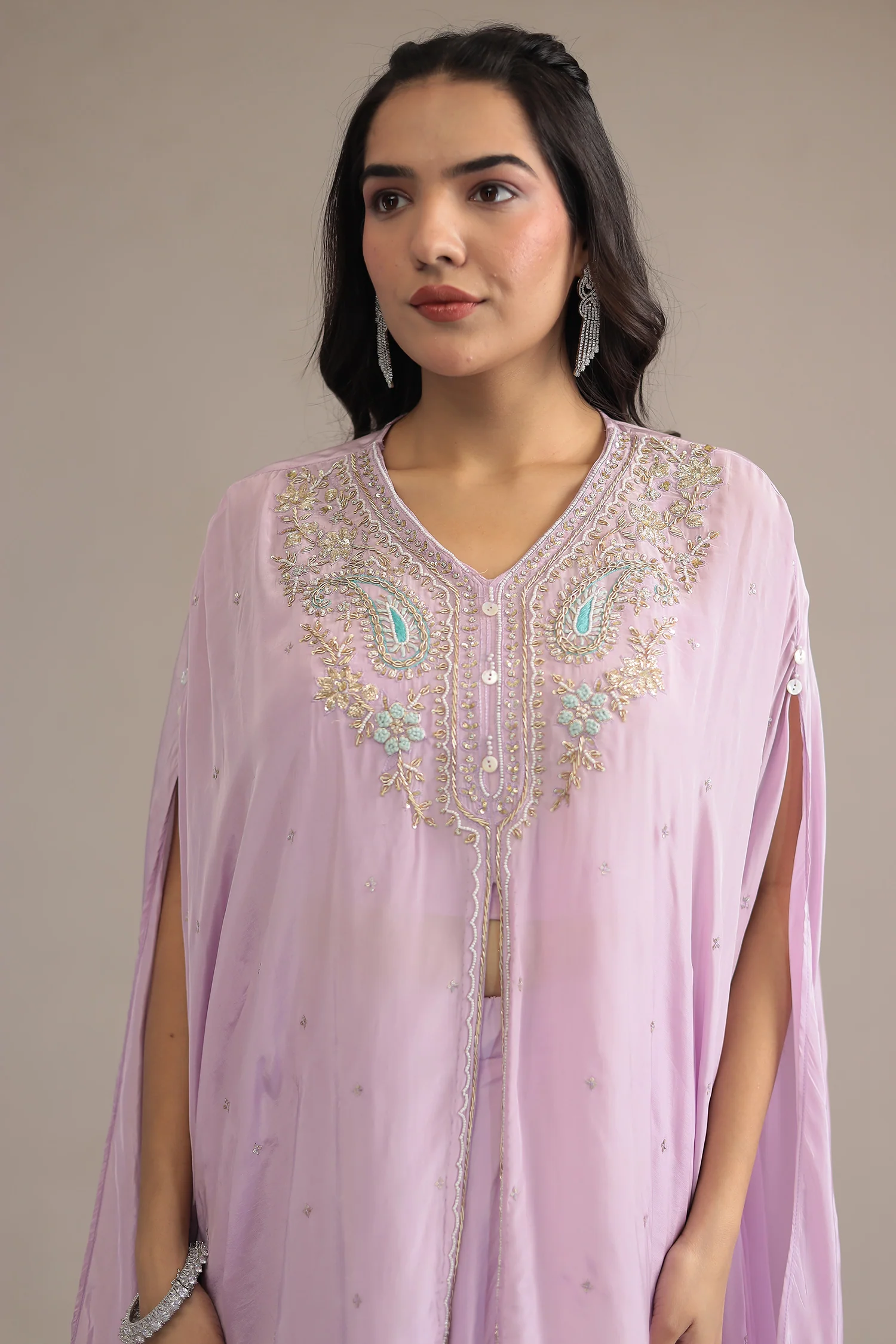 Pink Crepe silk Indowestern with Pearl, Thread and Zardozi work - Image 9