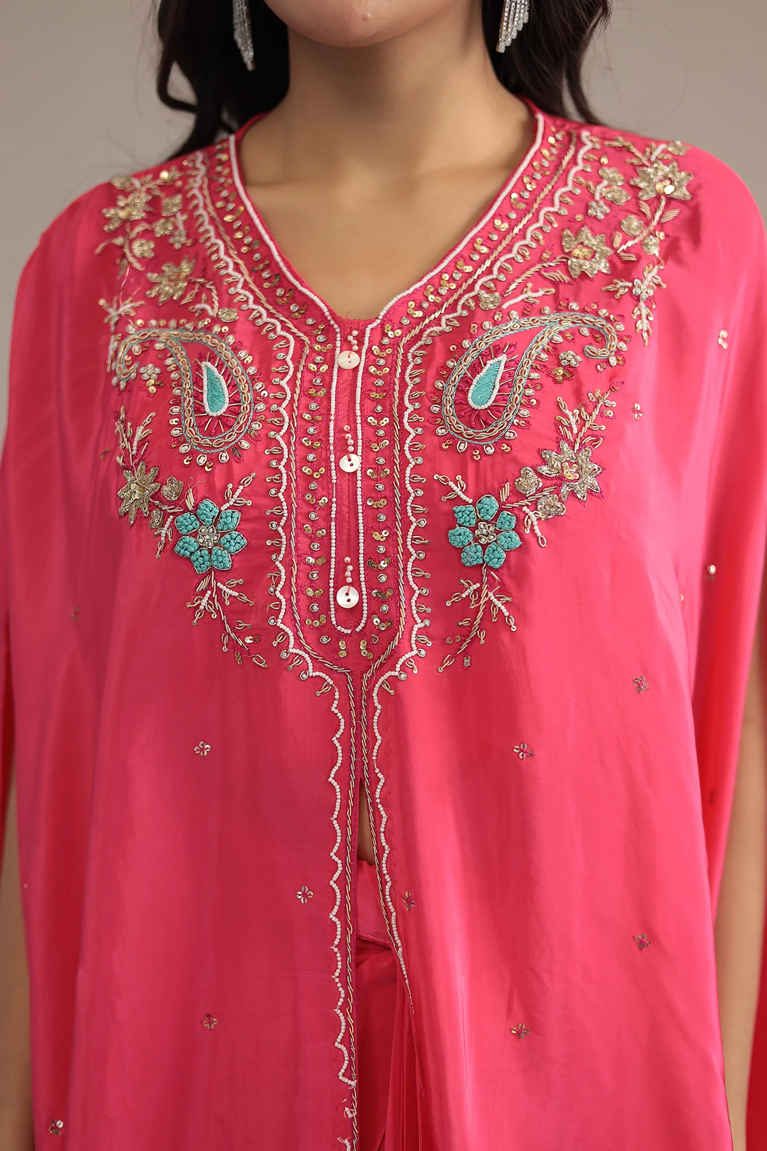 Purple Crepe silk Indowestern with Pearl, Thread and Zardozi work - Image 11