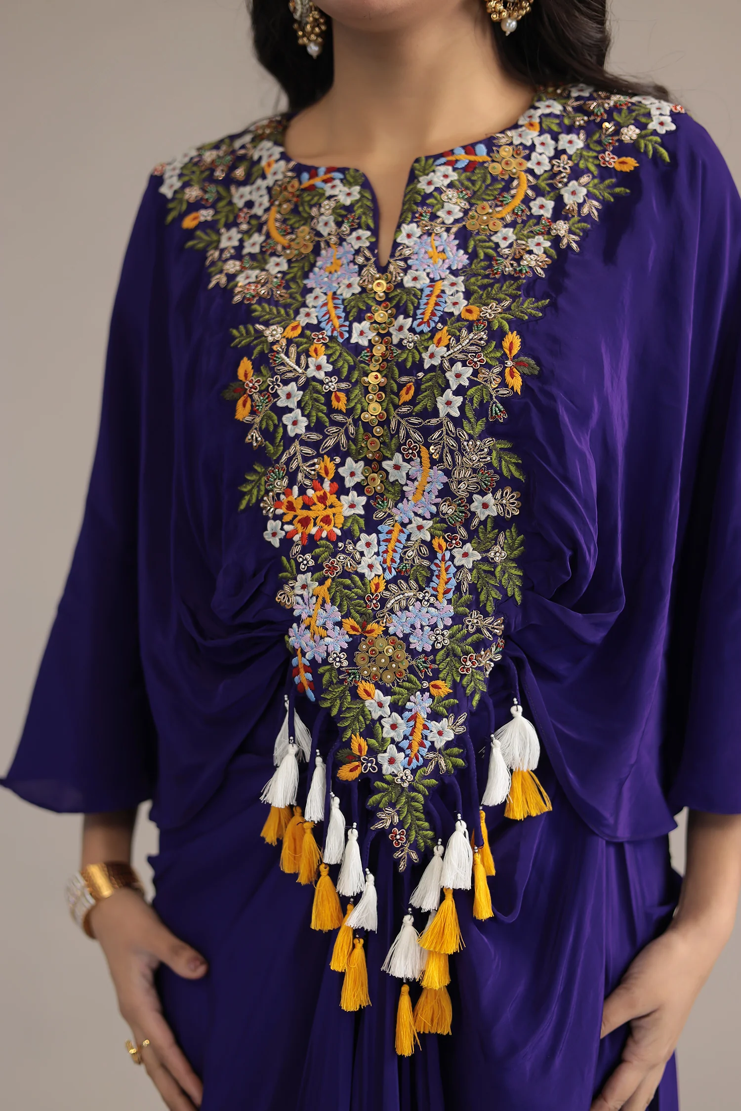 Red Crepe silk Kaftan with Thread and Zardozi work - Image 11