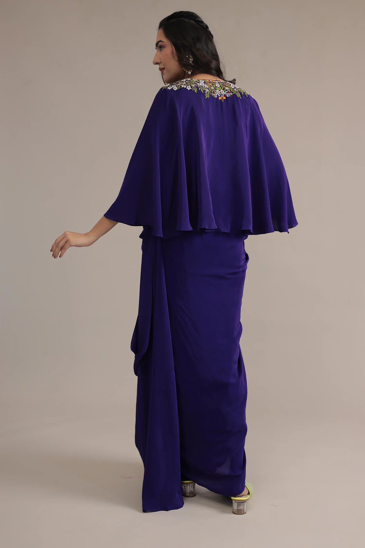 Red Crepe silk Kaftan with Thread and Zardozi work - Image 14