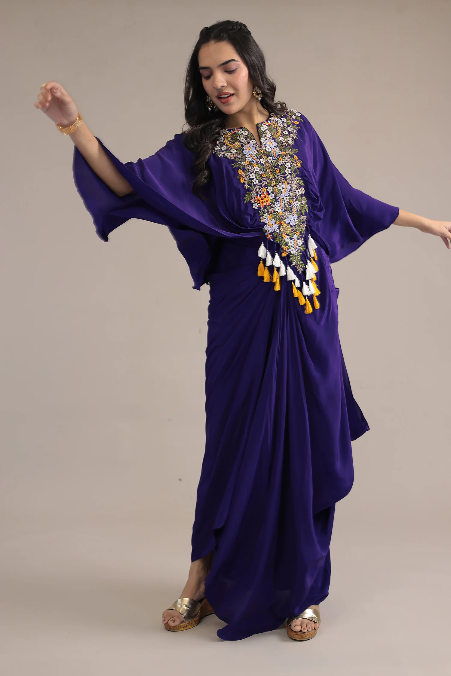 Red Crepe silk Kaftan with Thread and Zardozi work - Image 8