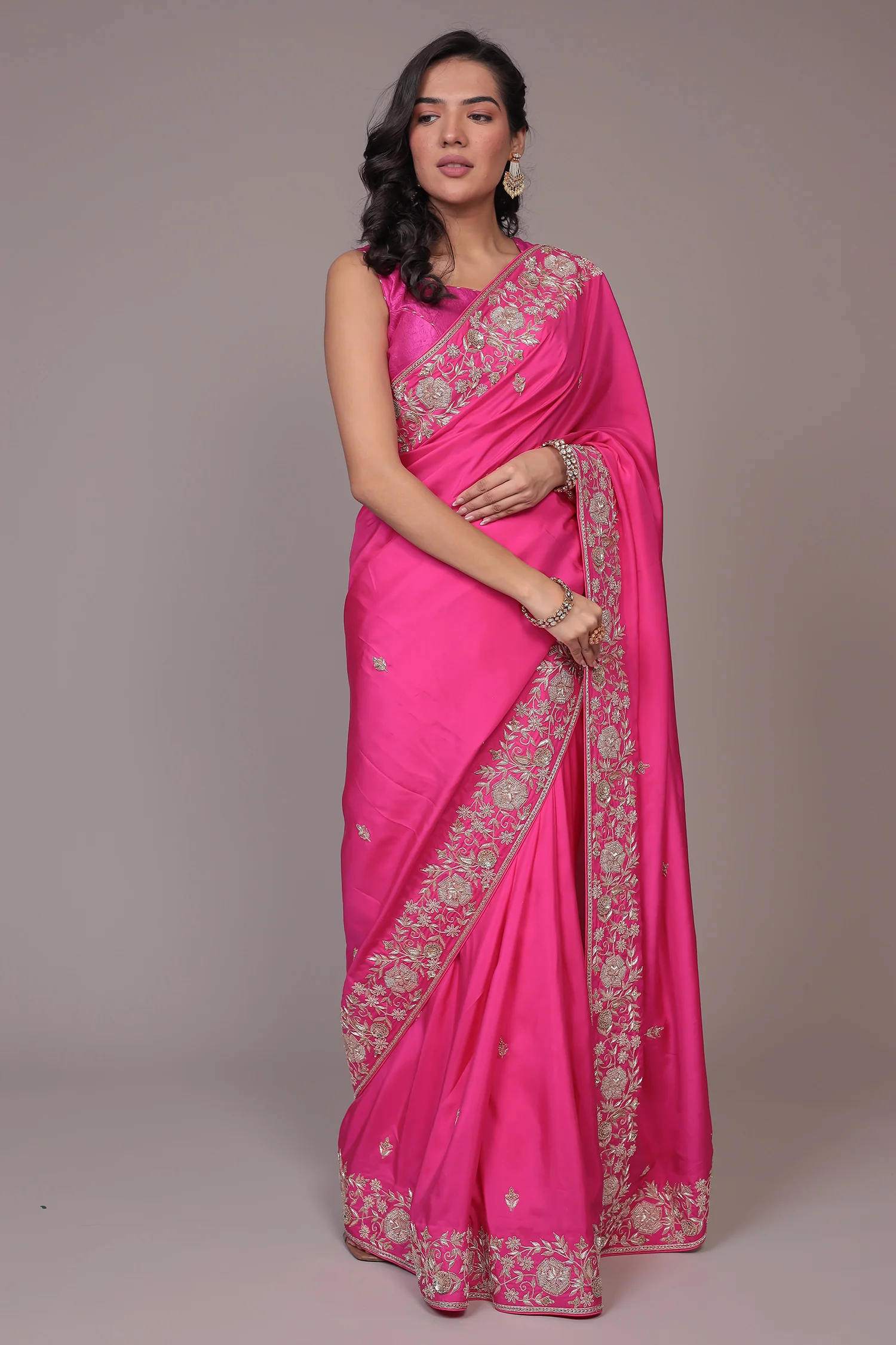 Crepe Silk Saree Embellished with Dori and Zardozi work - Image 3