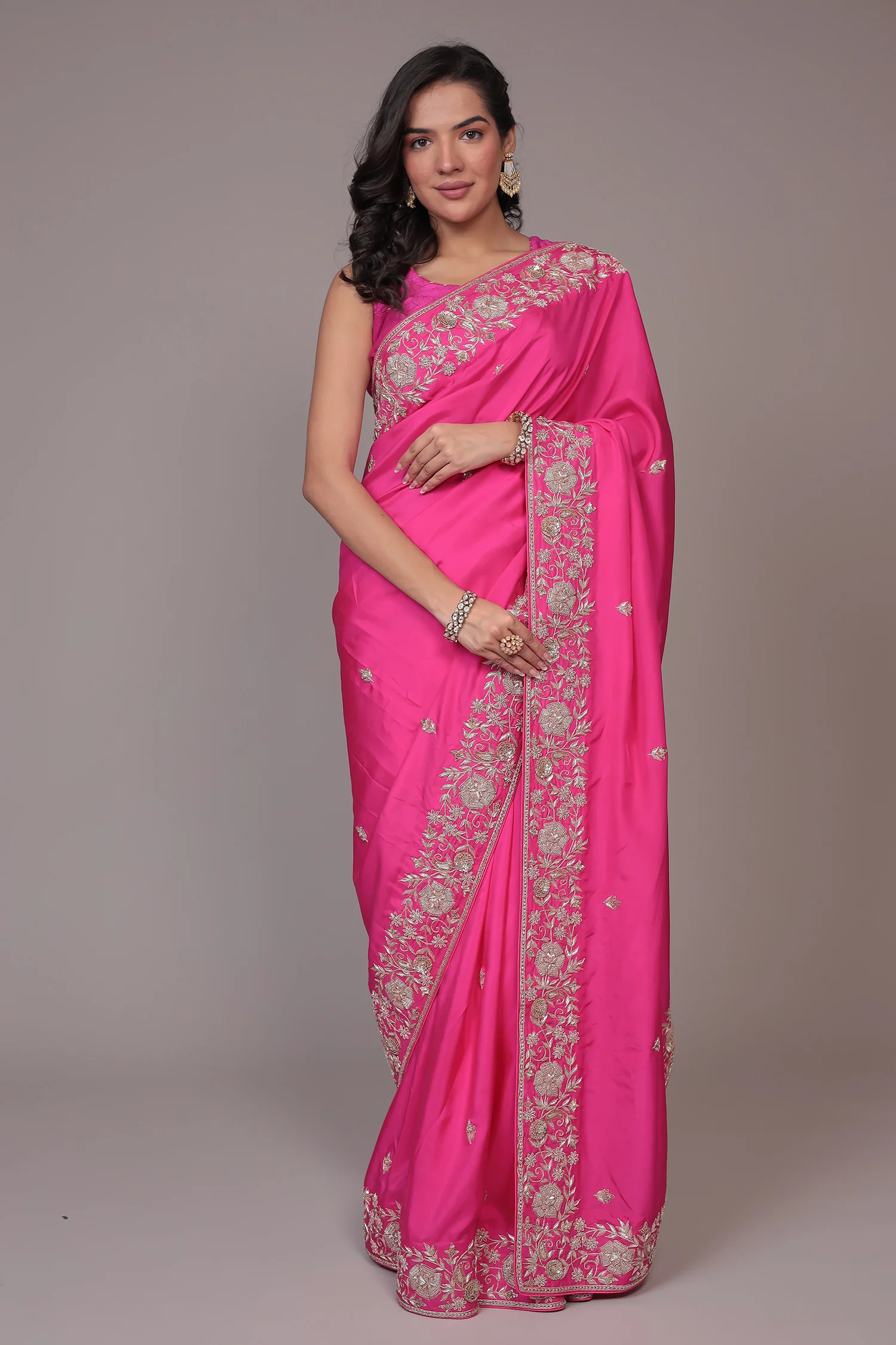 Crepe Silk Saree Embellished with Dori and Zardozi work - Image 5