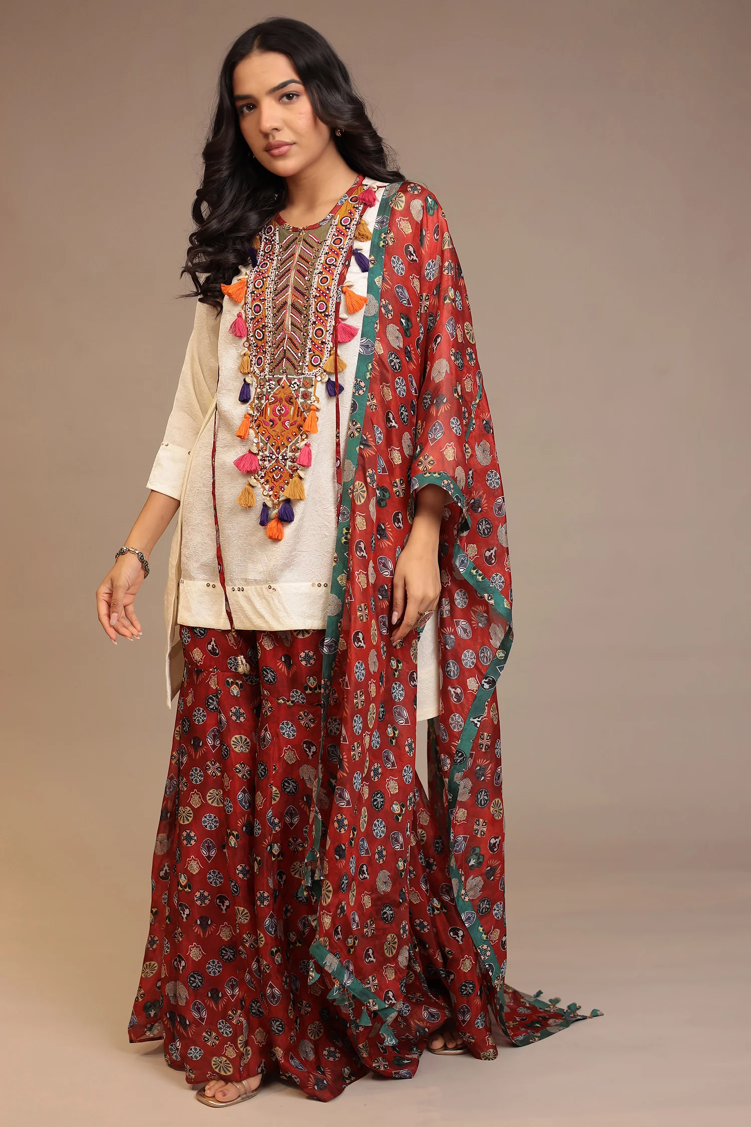 Crepe silk Suit with Pearl, Sequins, Thread work. - Image 11
